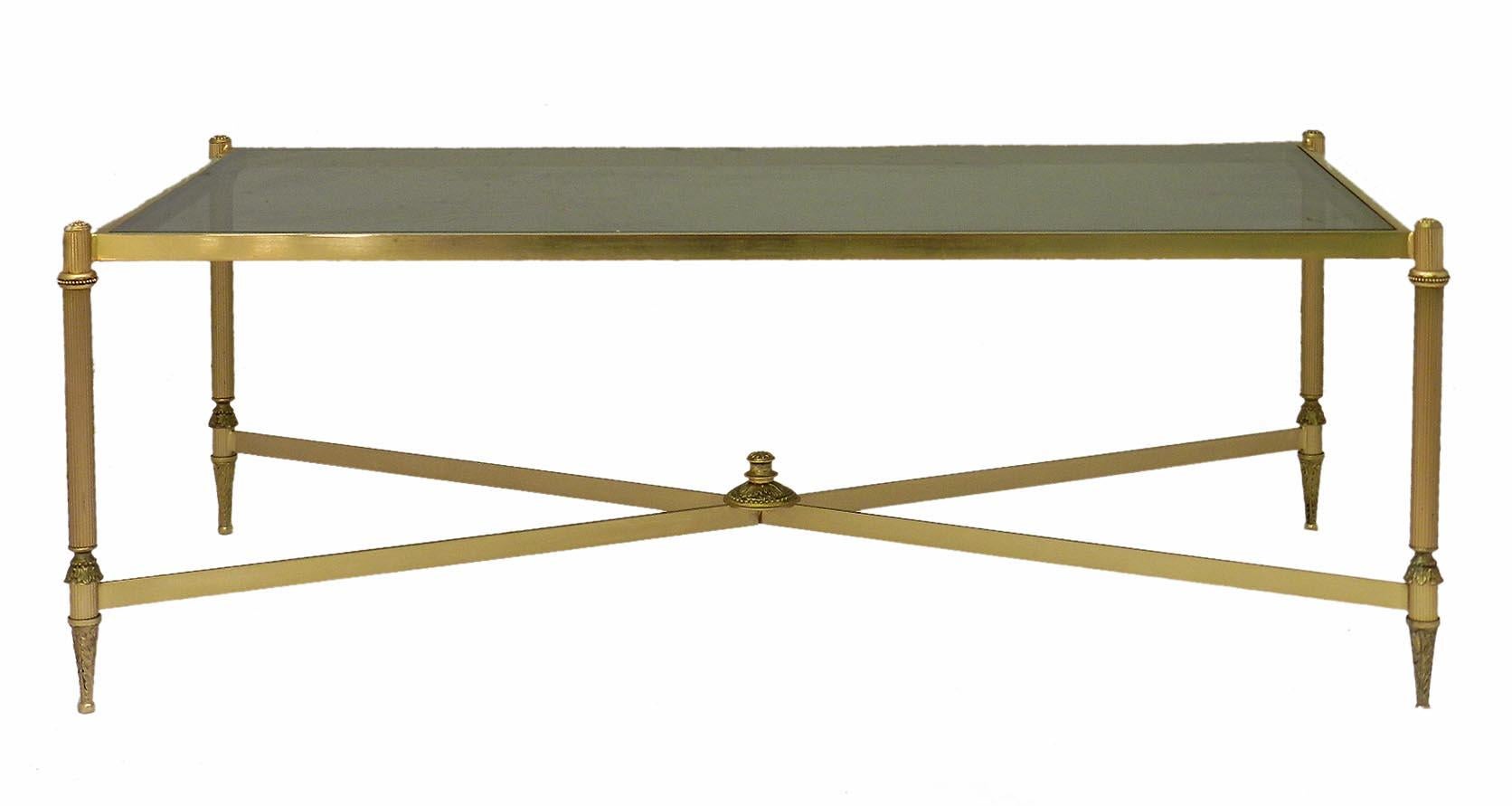 Midcentury Coffee Table French Louis XVI Rev Gilt Metal and Glass Maison Baguès In Good Condition In Mimizan, FR