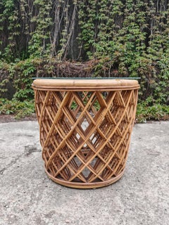 Mid Century Coffee Table in Bamboo with a glass top, Italy 1970s
