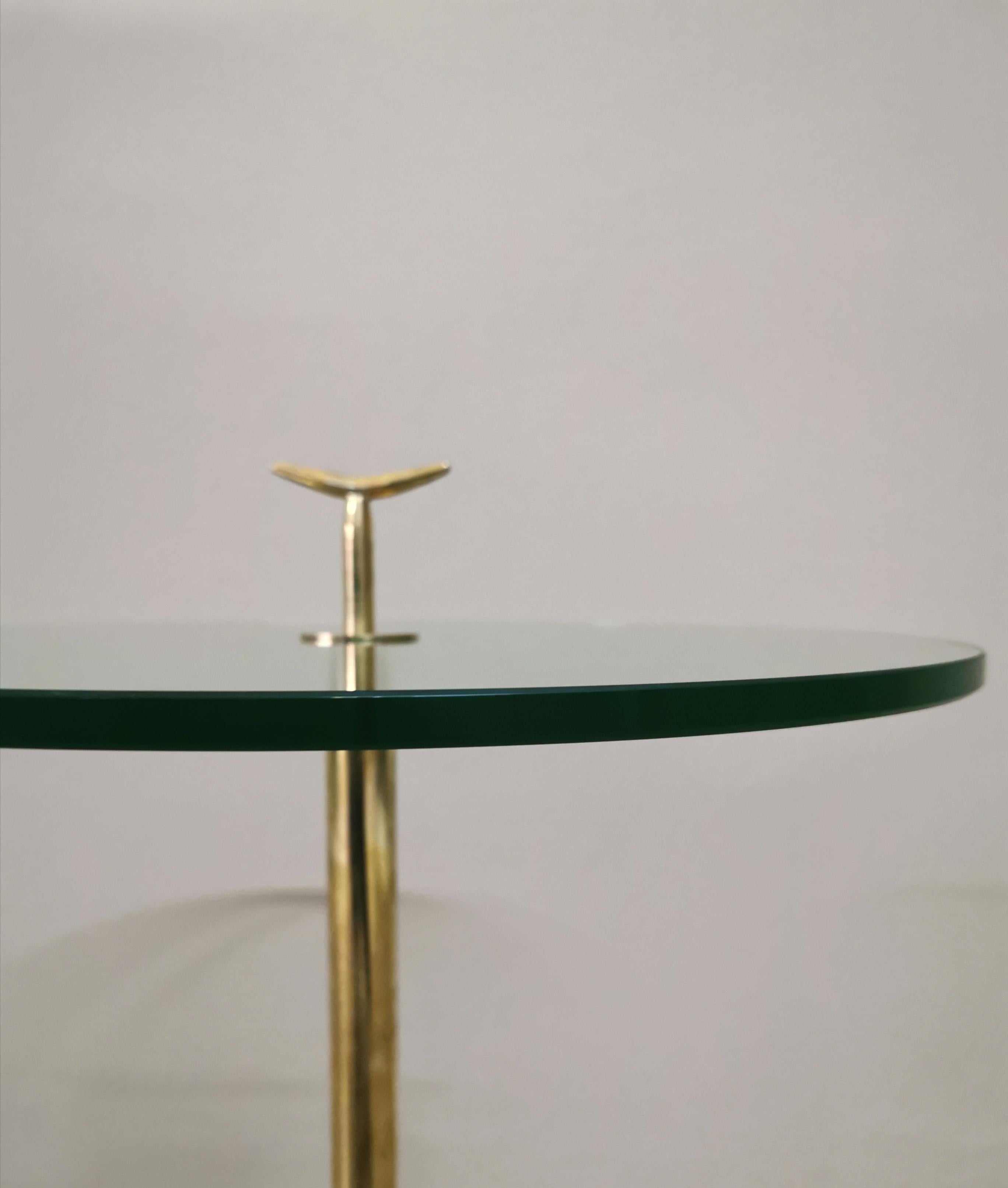 20th Century Mid Century Coffee Cocktail Table Brass Glass Round Italian Design 1960s