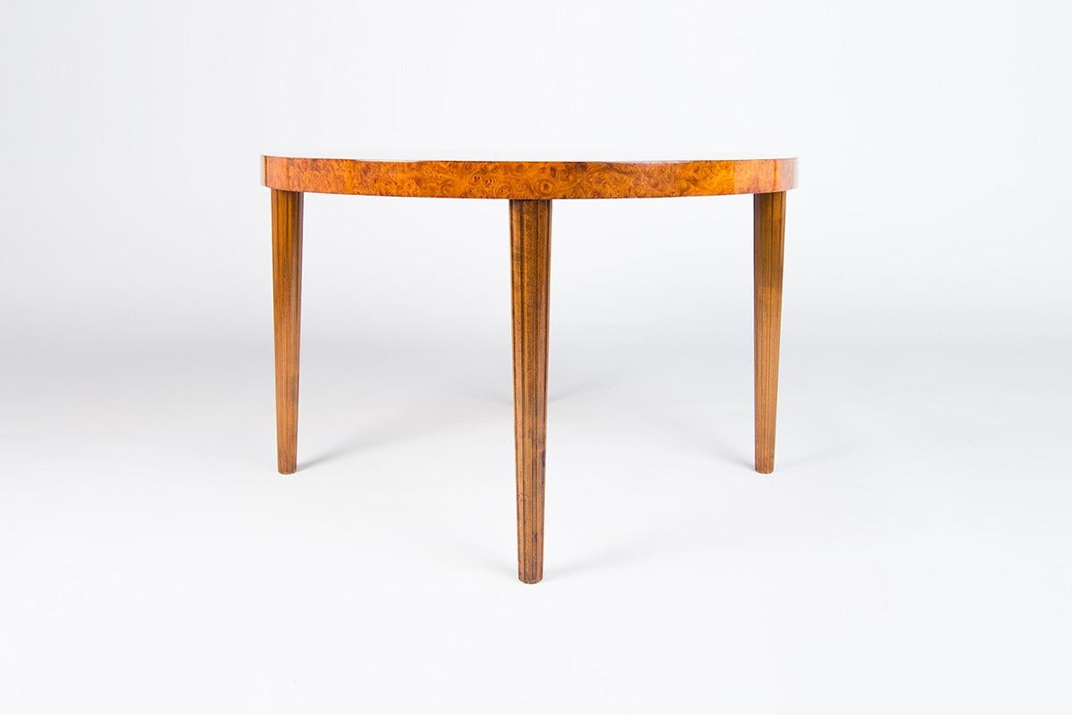Polished Mid-Century Coffee Table in Burr Walnut, Swedish Design 1940’s For Sale