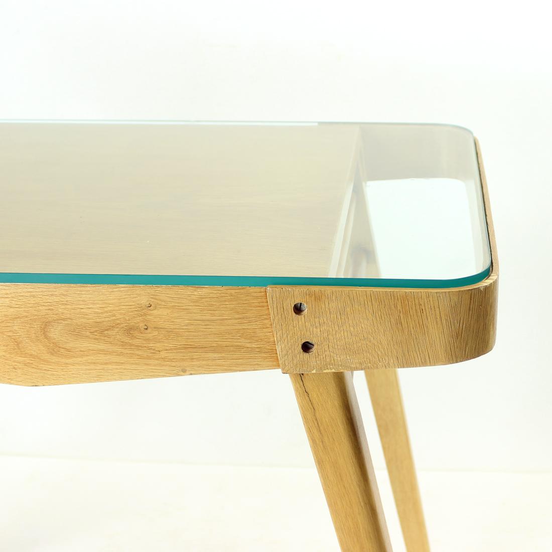 Mid-20th Century Midcentury Coffee Table in Oak and Glass, Czechoslovakia, 1960s For Sale
