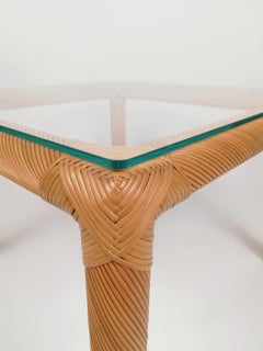 Mid-Century Coffee Table in Rattan, Cane and Glass, Italy  1970s