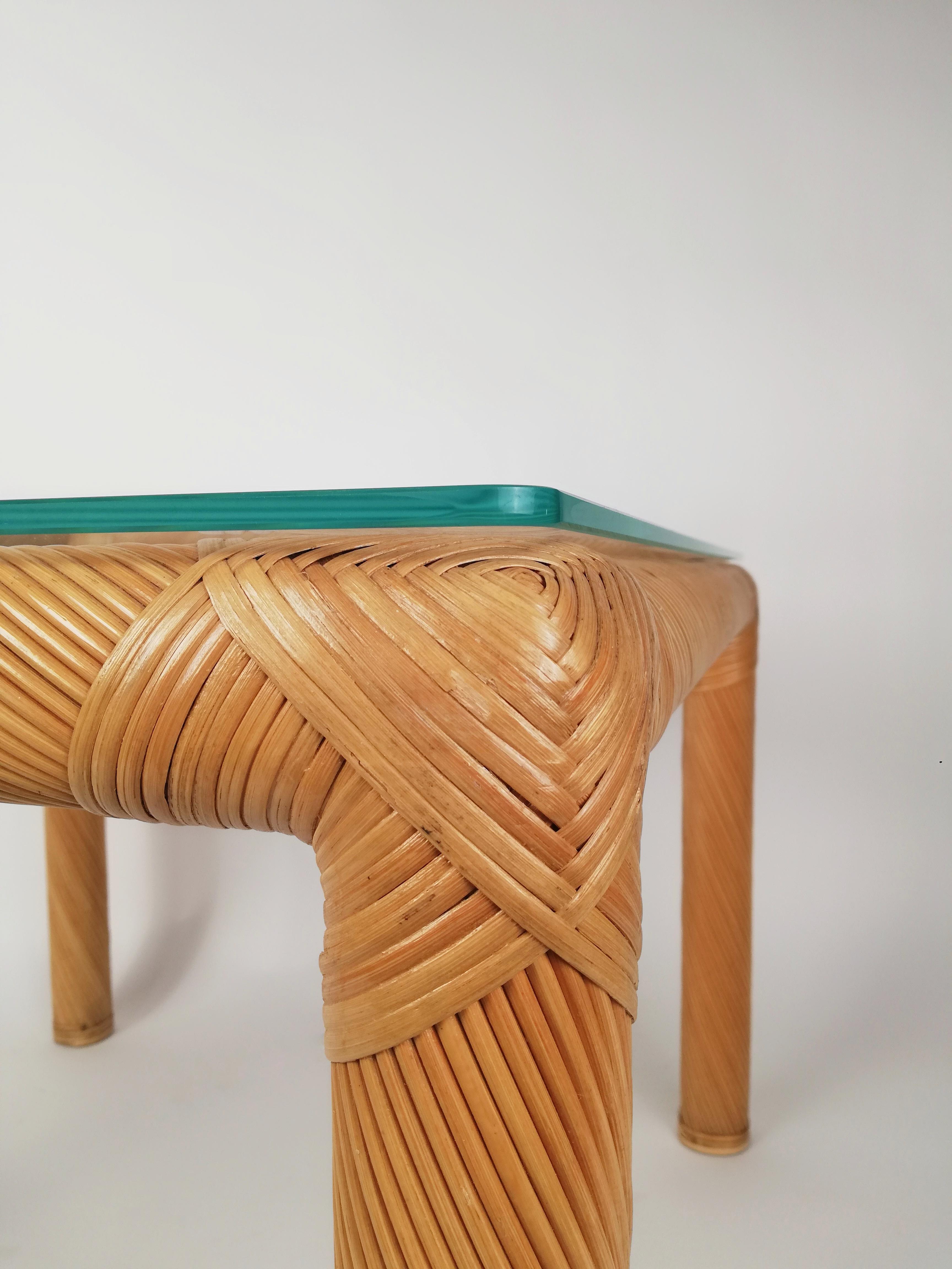 Mid-Century Modern Mid-Century Coffee Table in Rattan, Cane and Glass, Italy  1970s For Sale