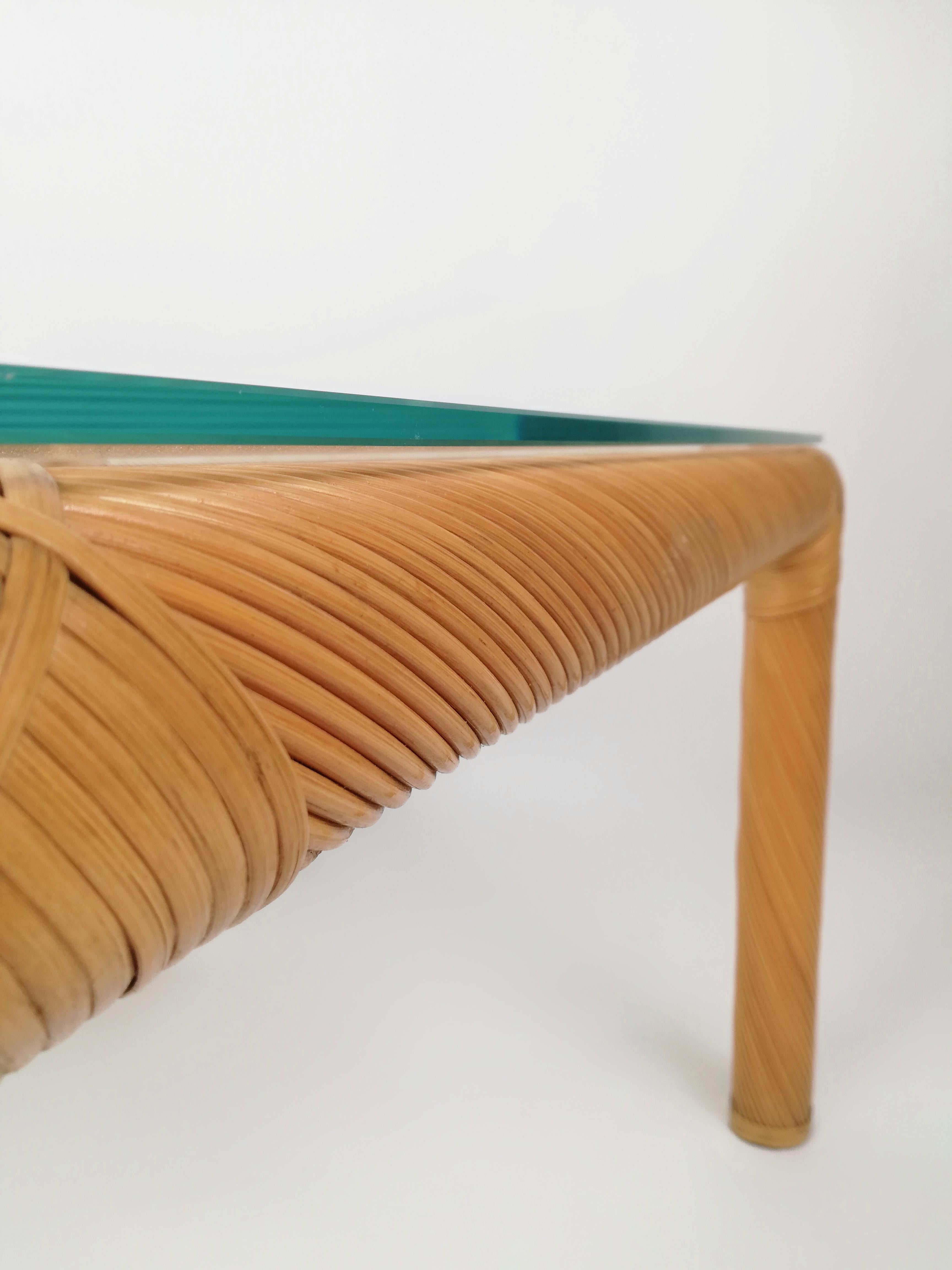 Mid-20th Century Mid-Century Coffee Table in Rattan, Cane and Glass, Italy  1970s For Sale