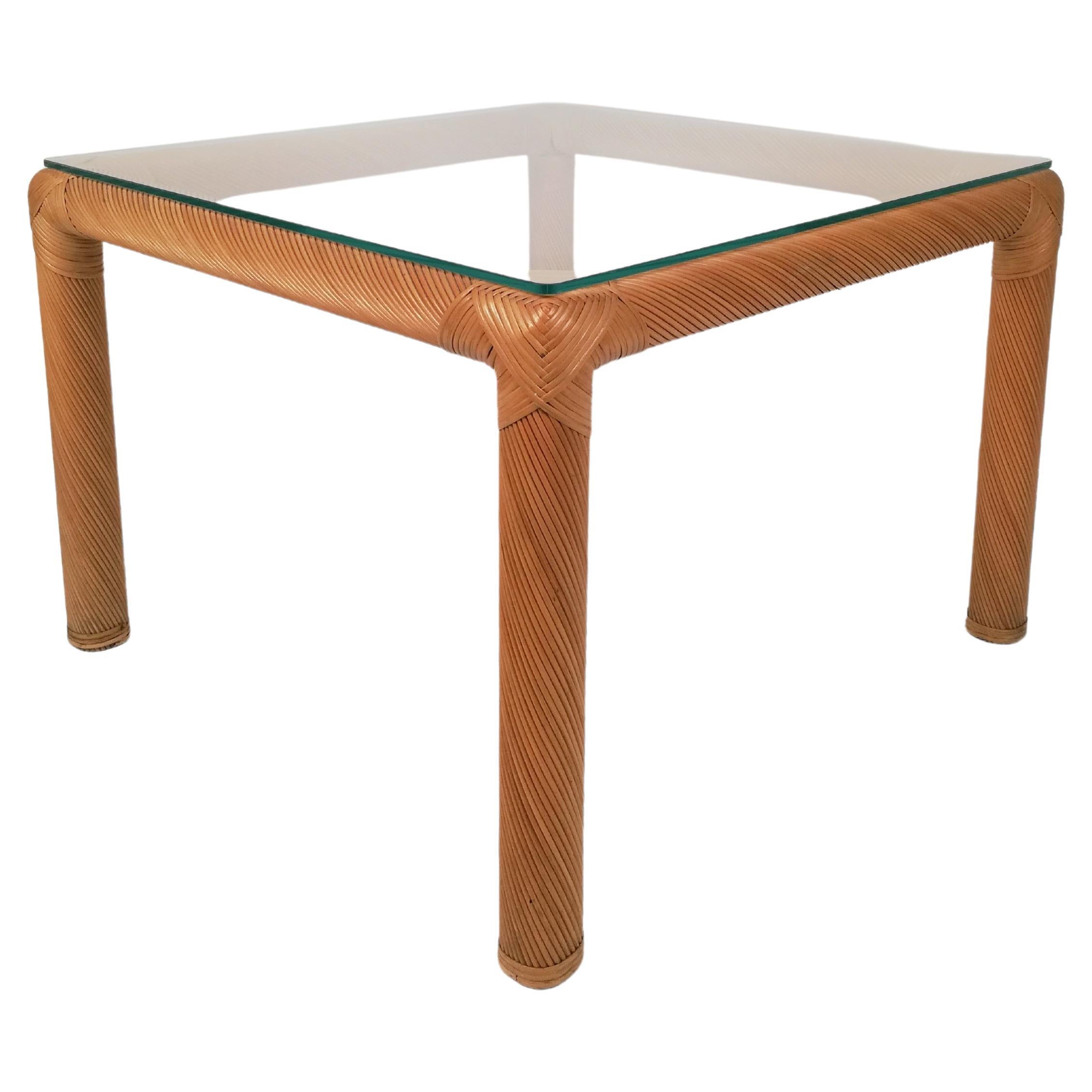 Mid-Century Coffee Table in Rattan, Cane and Glass, Italy  1970s For Sale