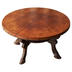 Mid-Century Coffee Table in Solid Wood and Patinated Cognac Leather
