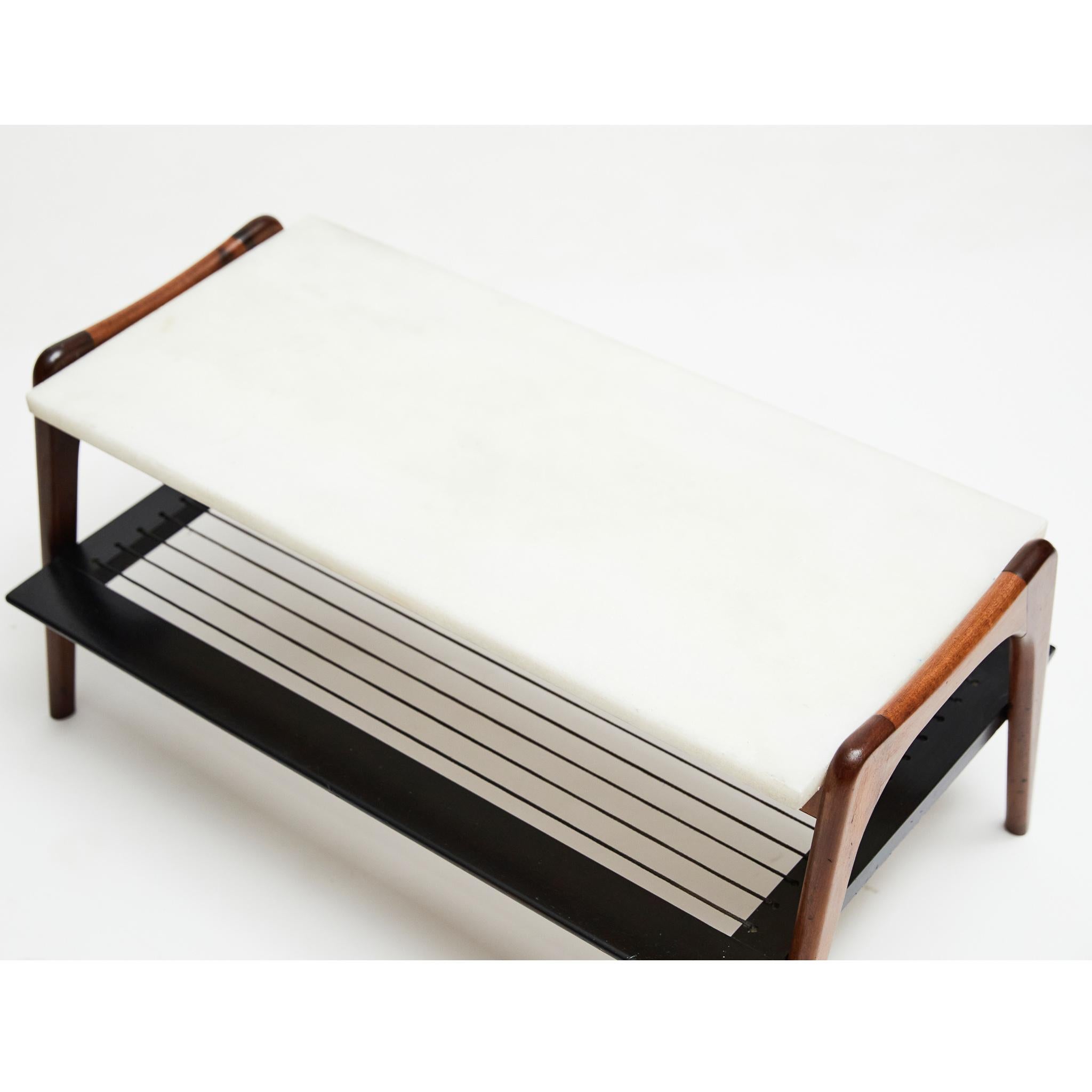 Brazilian Modern Coffee Table in Hardwood & Marble by Moveis Bergamo, 1950’s For Sale 2