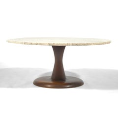 Mid-Century Coffee Table in Walnut and Travertine