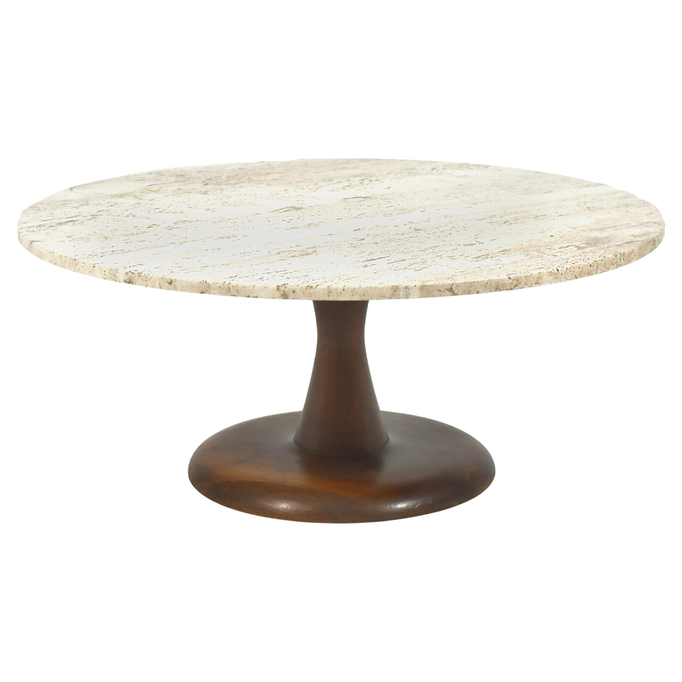 Mid-Century Coffee Table in Walnut and Travertine