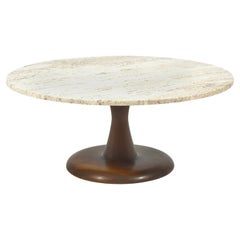 Mid-Century Coffee Table in Walnut and Travertine