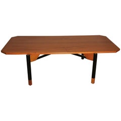 Mid century Coffee Table Wood Enameled Metal Italian Design 1950s