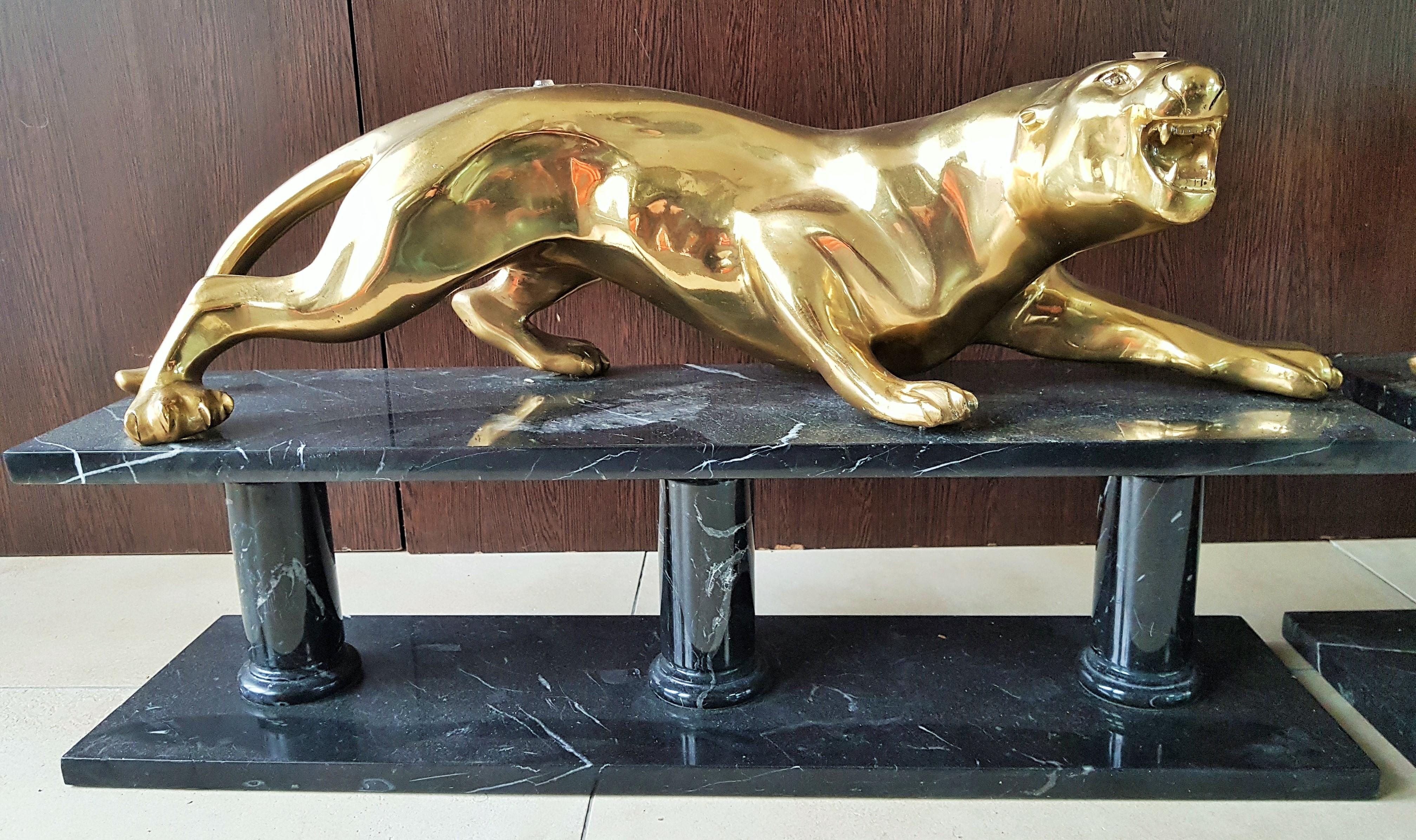 Mid-Century Coffee Table Maison Jansen Gold Plated Bronze Leopards on Marble 7