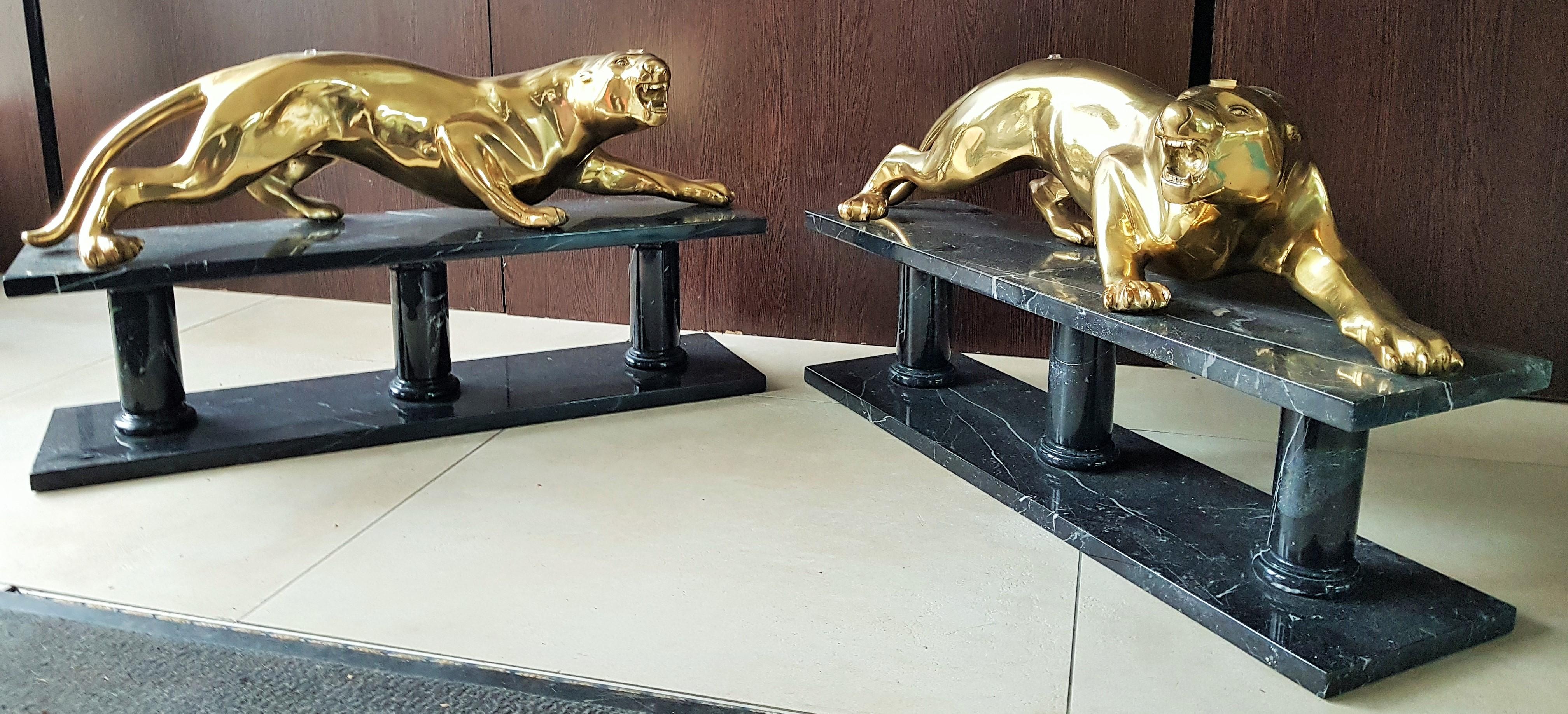 Mid-Century Coffee Table Maison Jansen Gold Plated Bronze Leopards on Marble 8