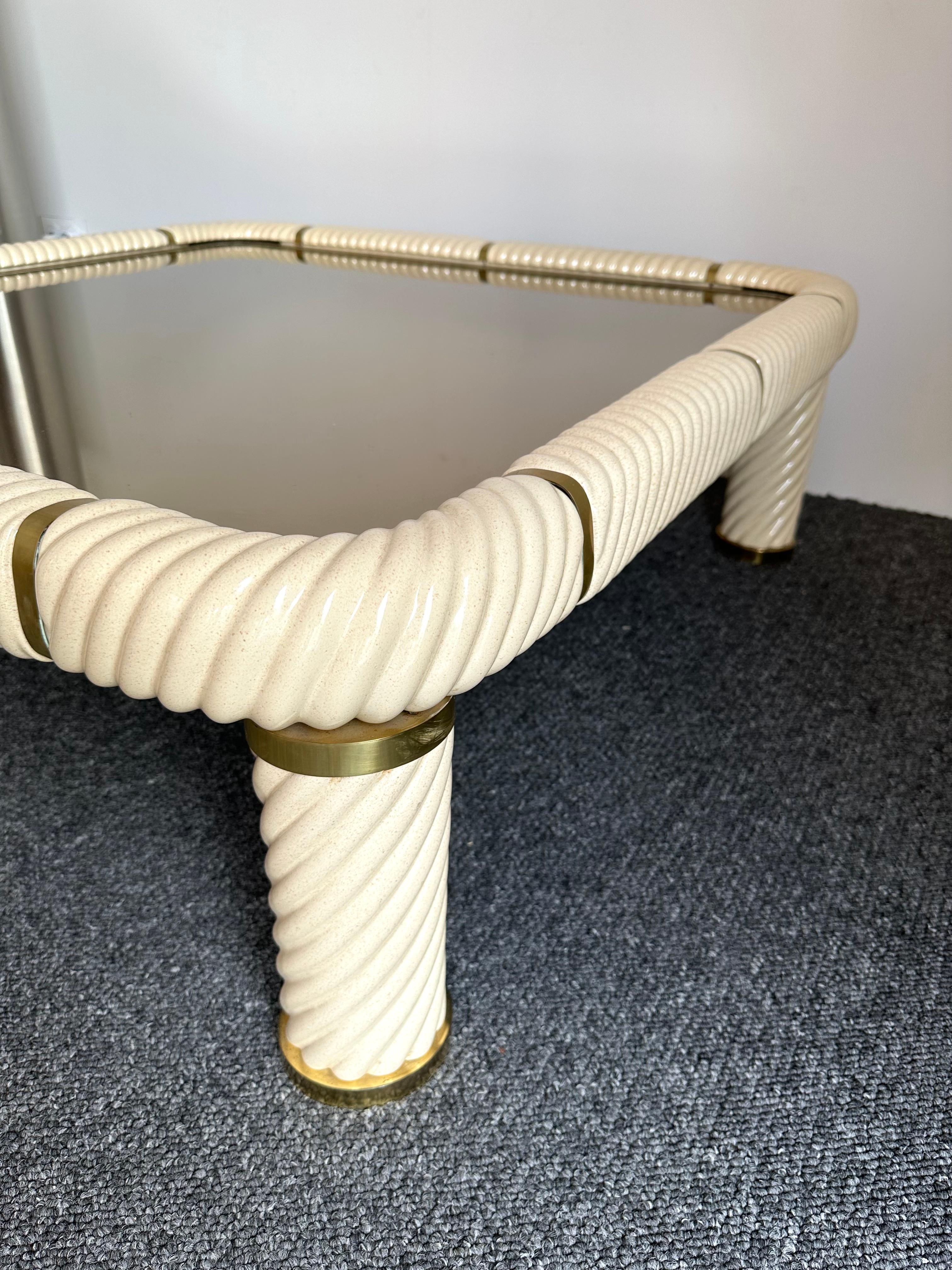 Mid-Century Modern Midcentury Coffee Table Porcelain Ceramic Brass by Tommaso Barbi, Italy, 1970s For Sale