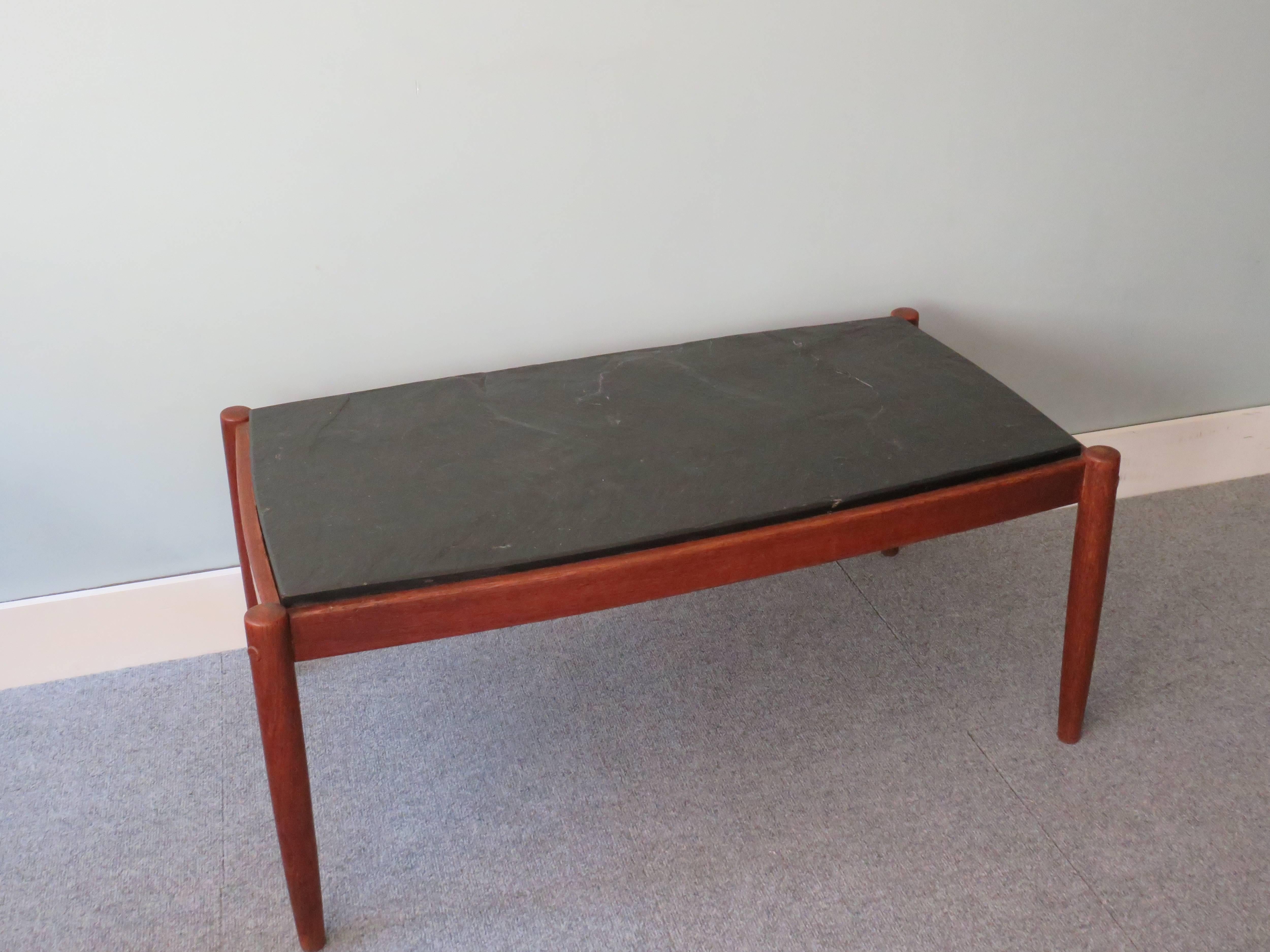 Danish Mid-Century Coffee Table, Teak and Slate, Denmark, 1960s