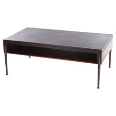 Mid-Century Coffee Table Upholstered in Leather and Bronze Legs, 1960