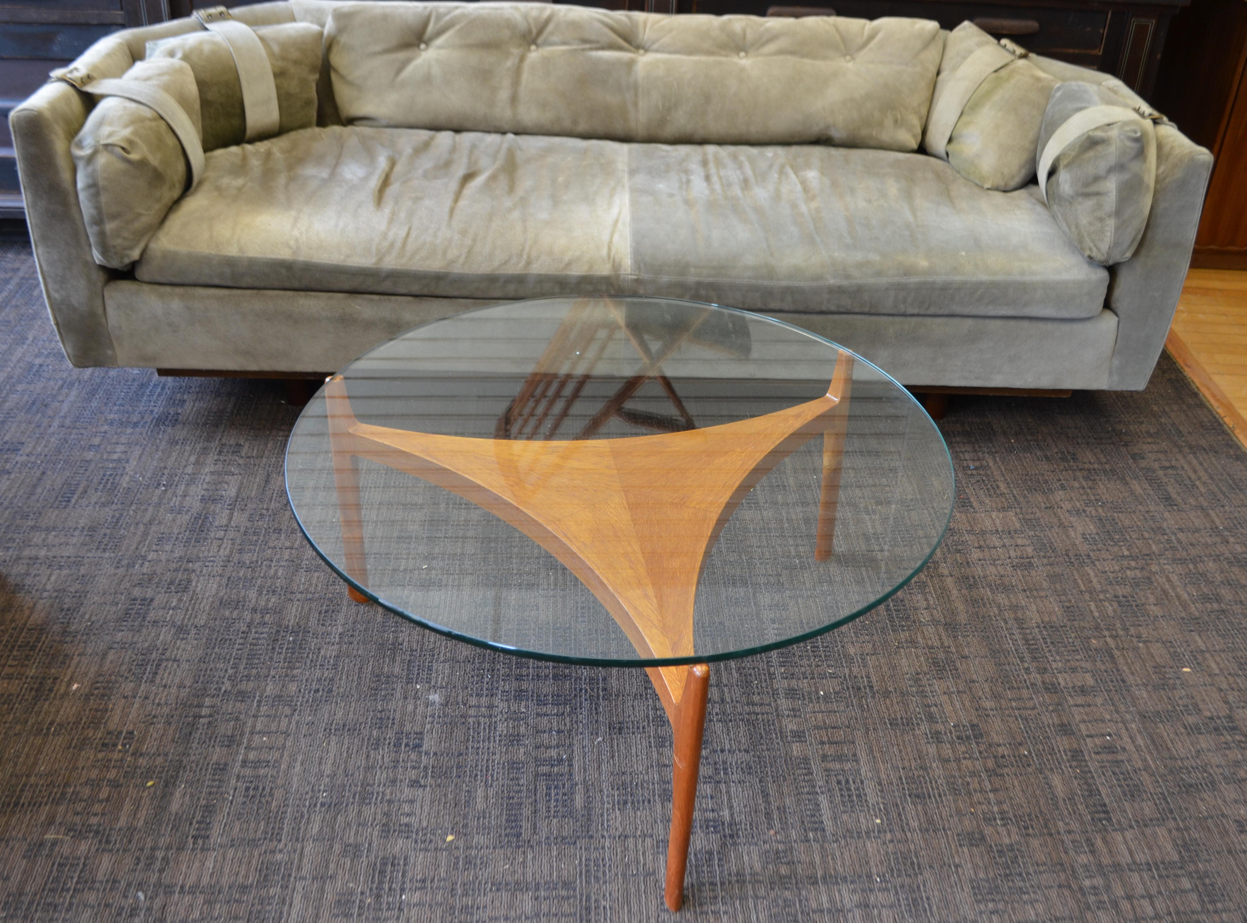Mid-Century Modern Midcentury Coffee Table with Teak Base and Glass Top Designed by Sven Ellekaer For Sale