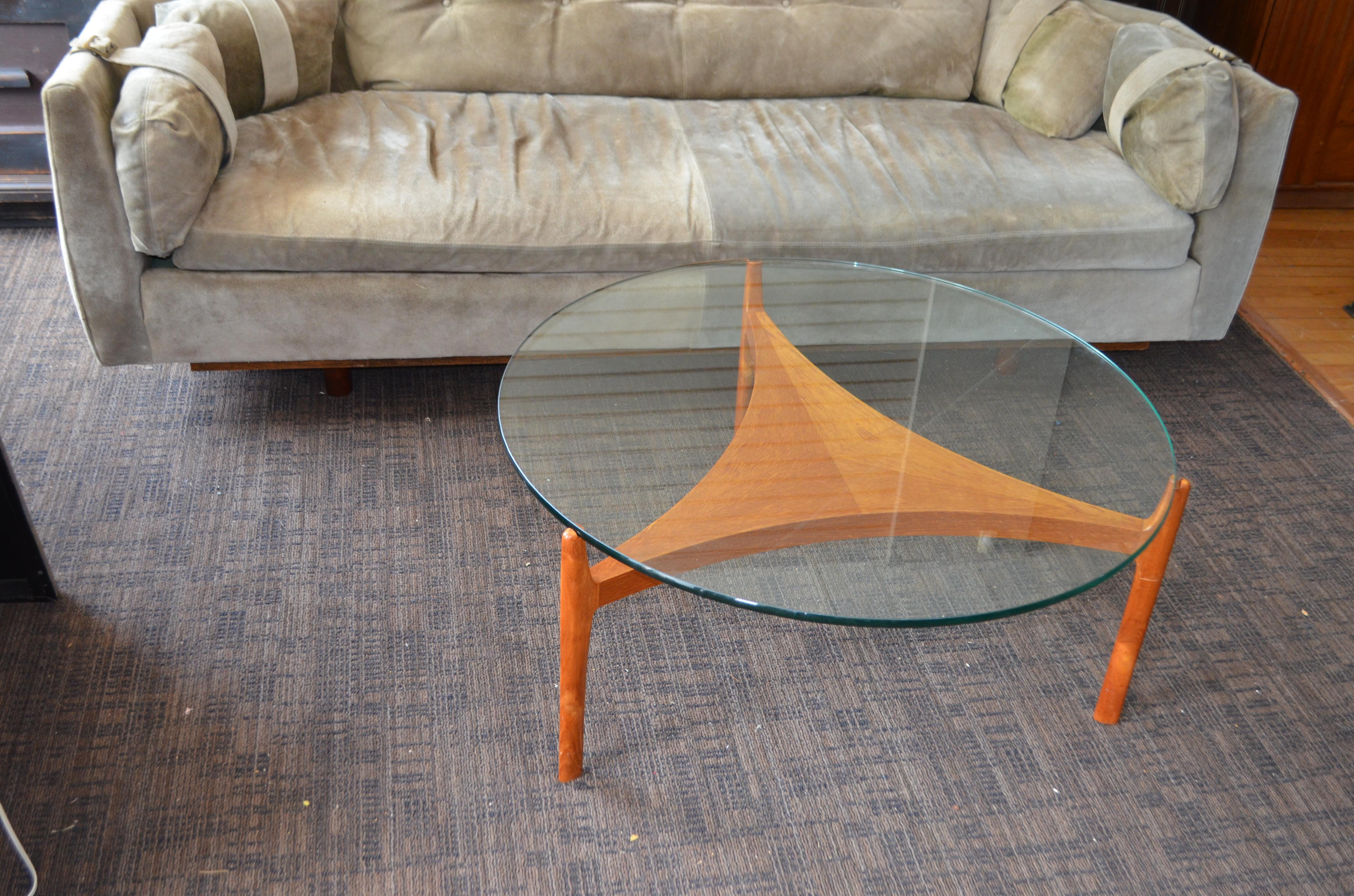 Midcentury Coffee Table with Teak Base and Glass Top Designed by Sven Ellekaer For Sale 1
