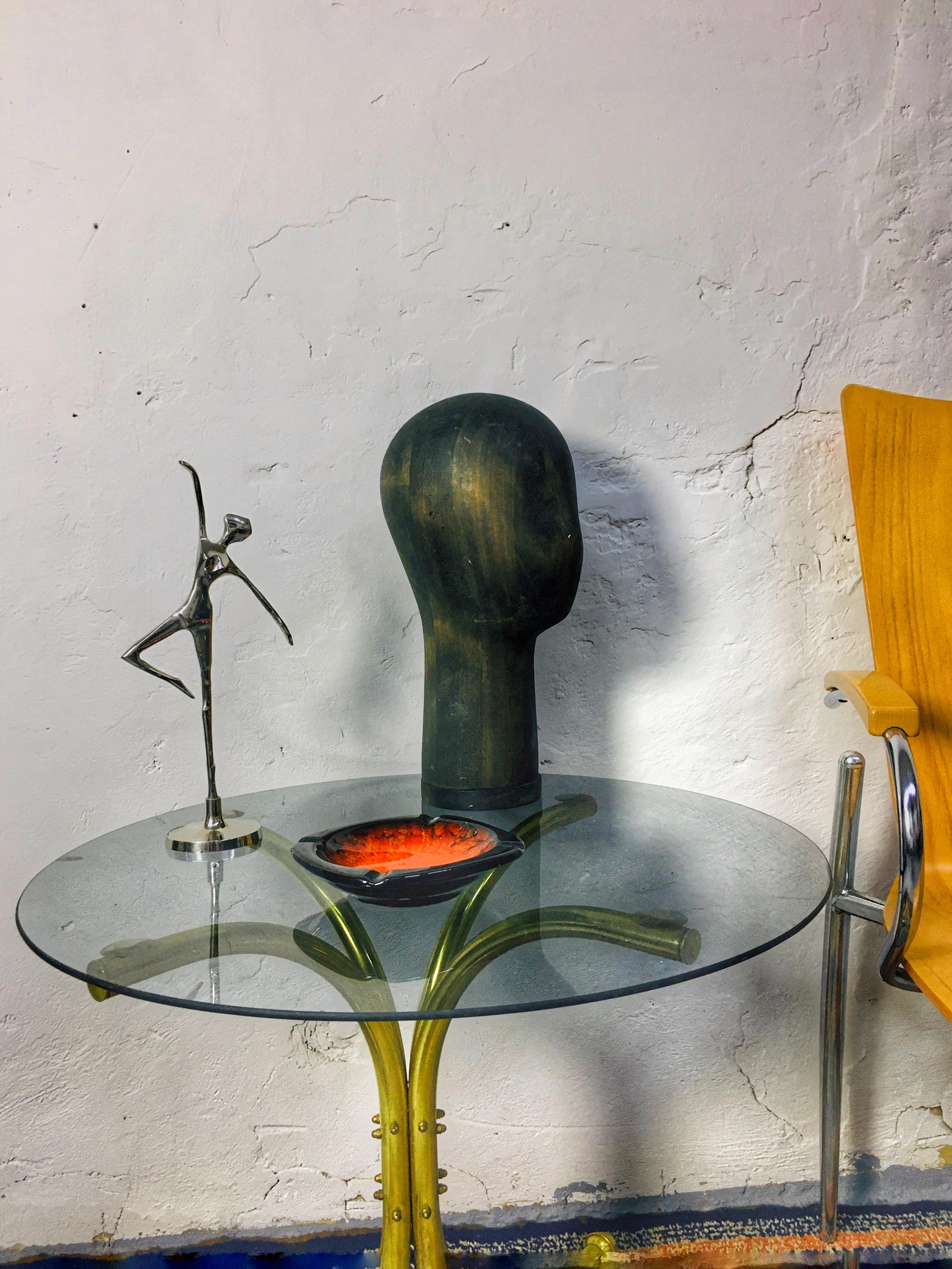 Brass Mid-century Coffee table with bent copper legs from the 1960s For Sale