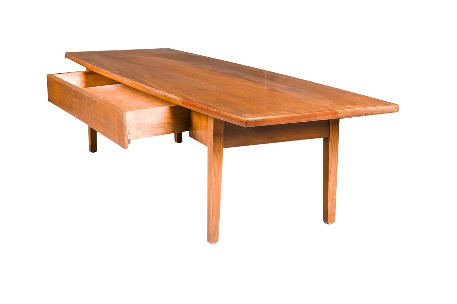 American Mid Century Coffee Table with Drawer Stanley Furniture For Sale
