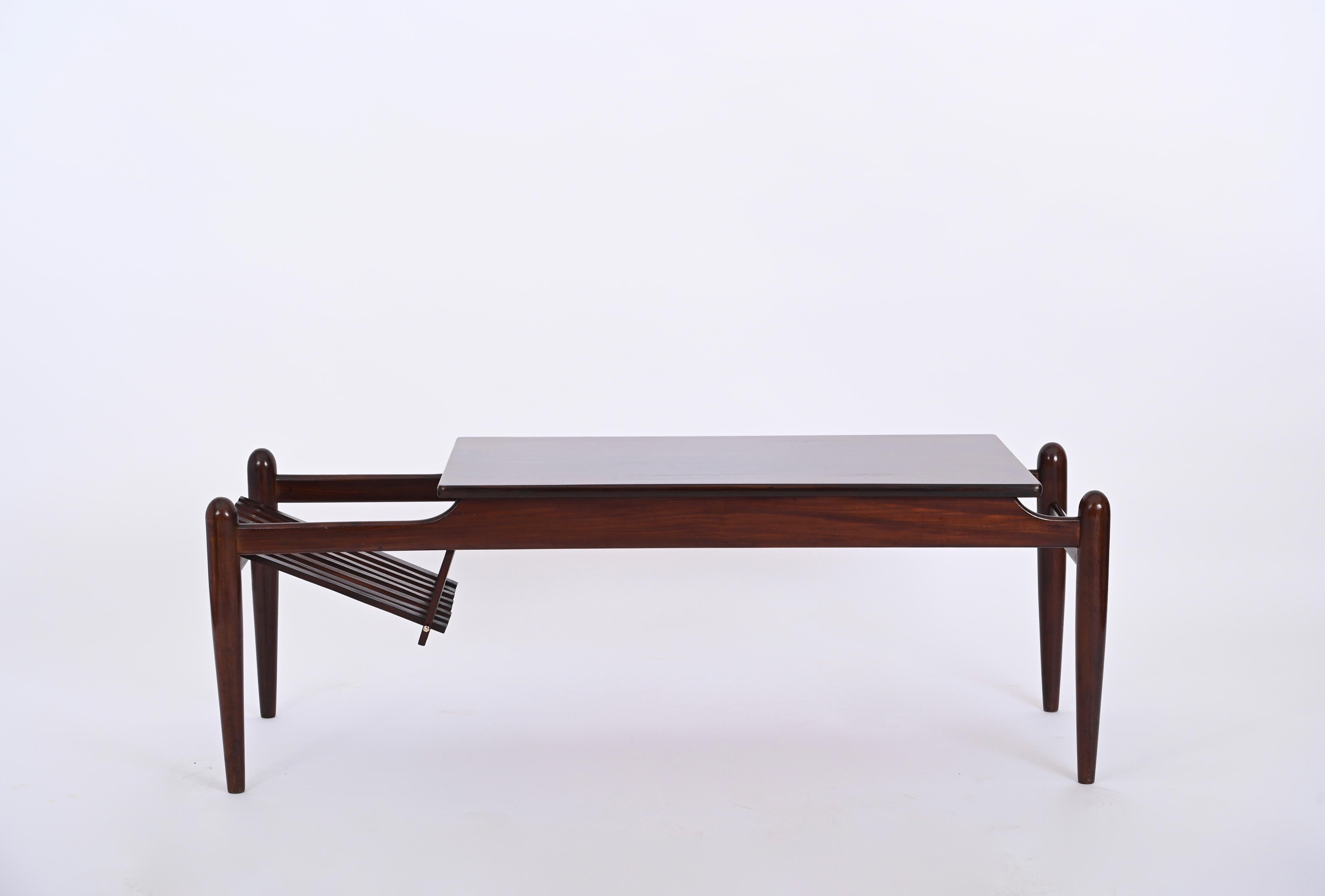 Midcentury Coffee Table with Magazine Rack in Teak Wood, Italy 1960s For Sale 6