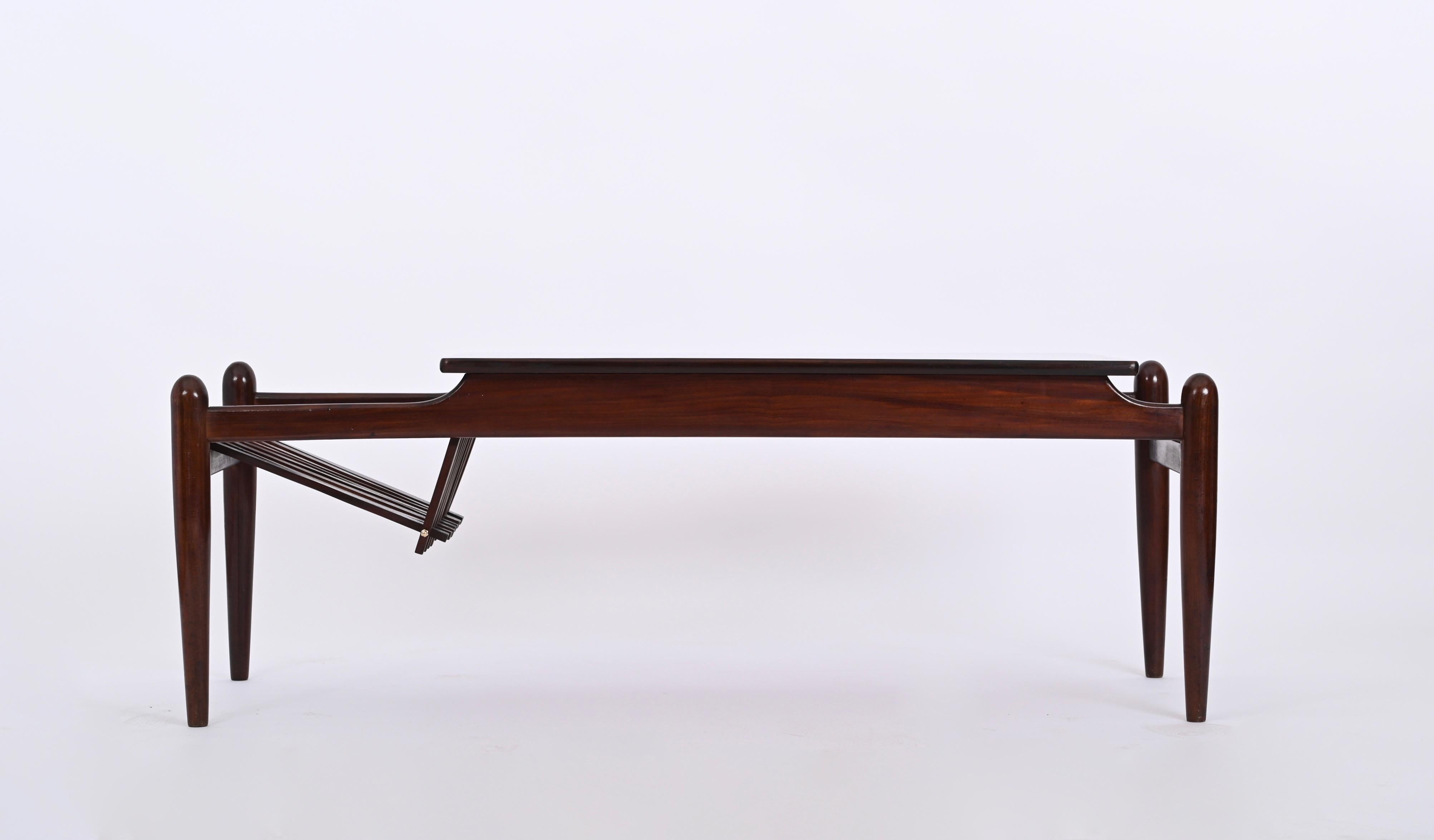Midcentury Coffee Table with Magazine Rack in Teak Wood, Italy 1960s For Sale 7