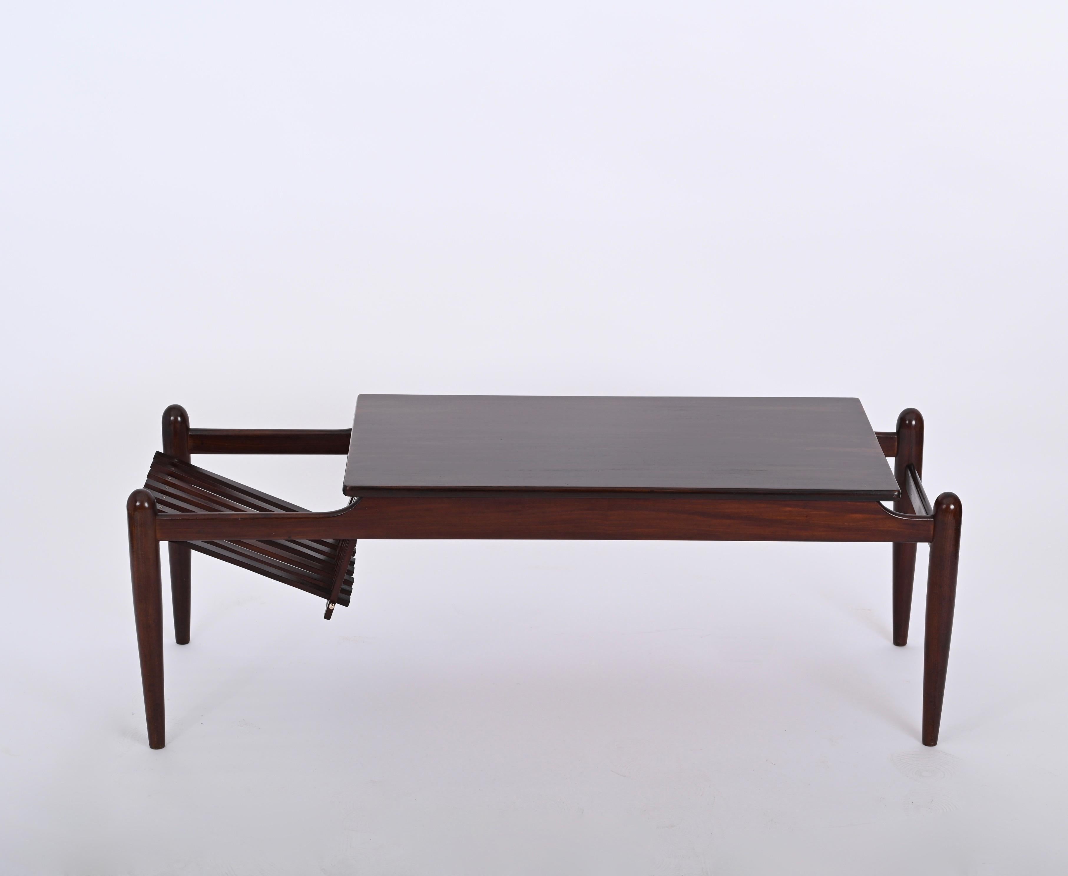 Midcentury Coffee Table with Magazine Rack in Teak Wood, Italy 1960s For Sale 8