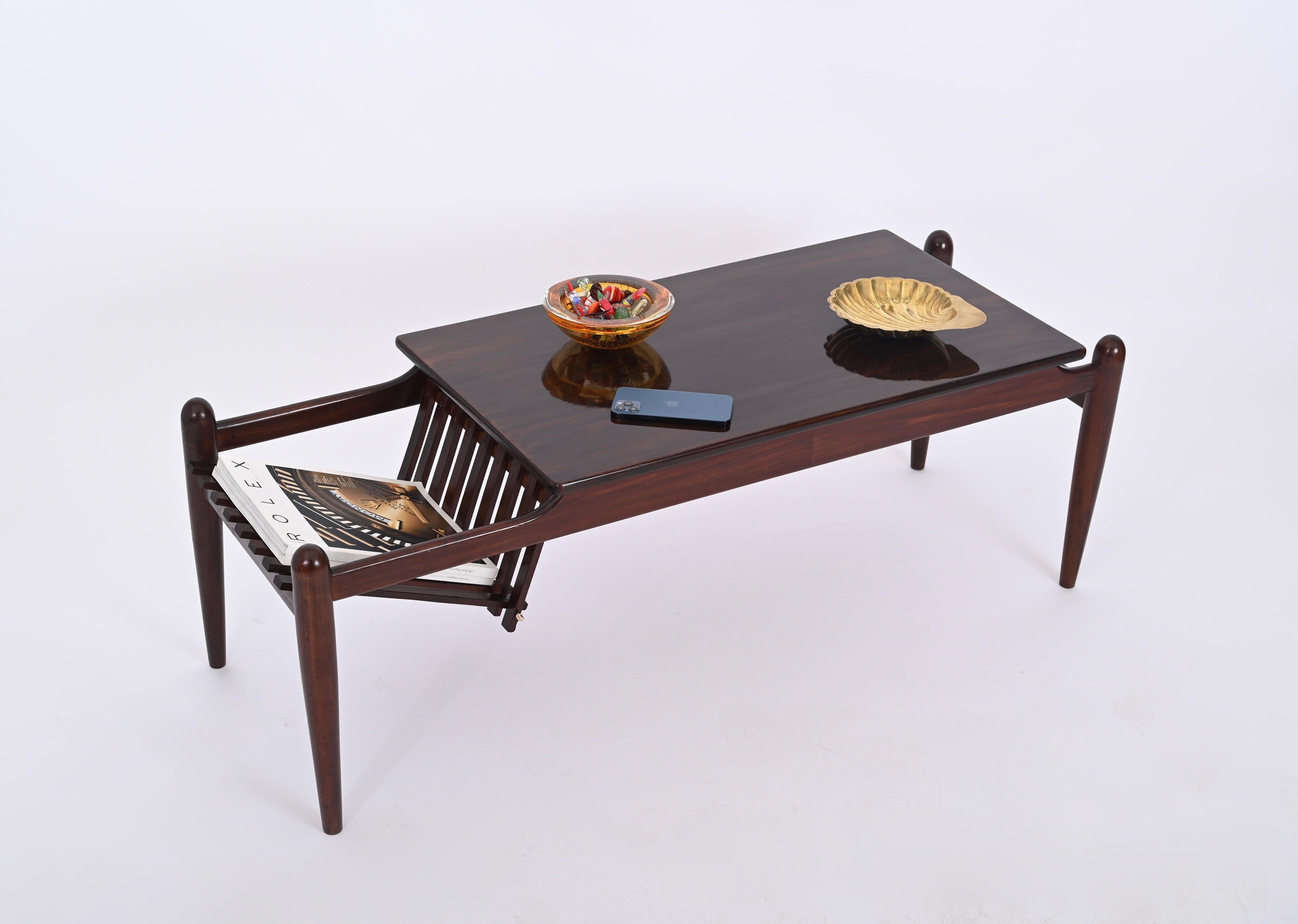 Midcentury Coffee Table with Magazine Rack in Teak Wood, Italy 1960s For Sale 2