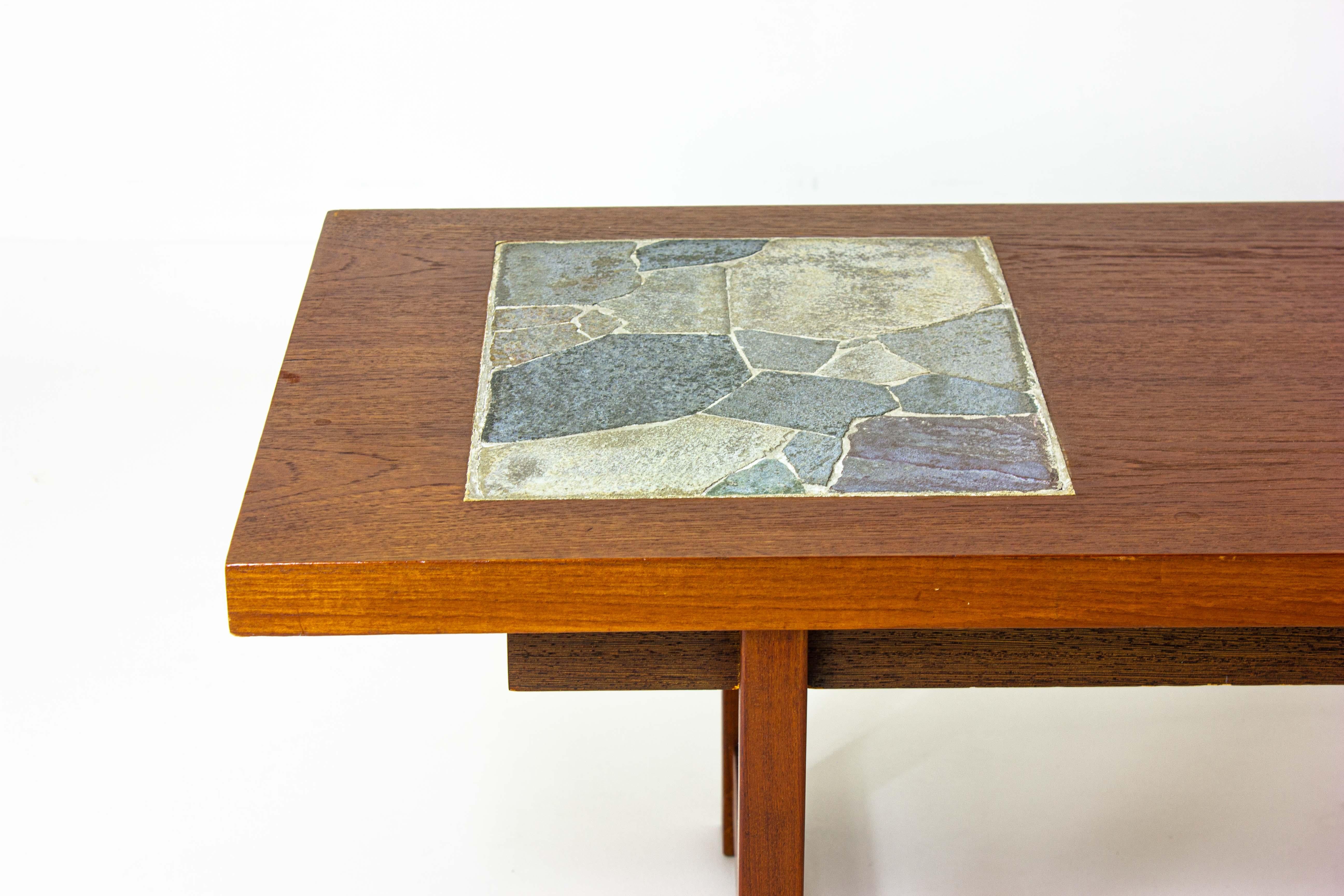 Mid-Century Modern Mid-Century Coffee Table with Slate Stone Inlay, 1960s