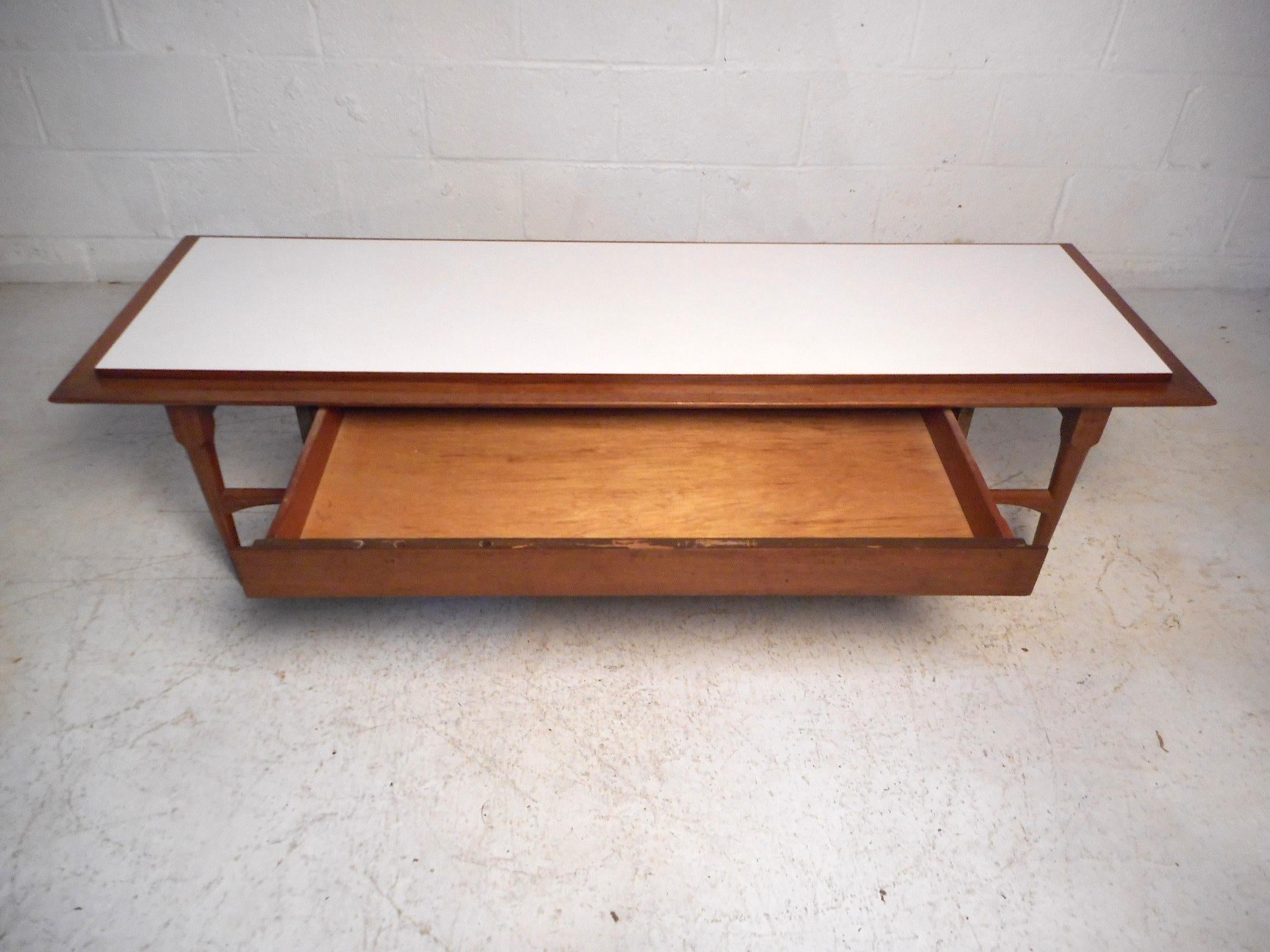 Mid-Century Modern Midcentury Coffee Table with White Laminate Top