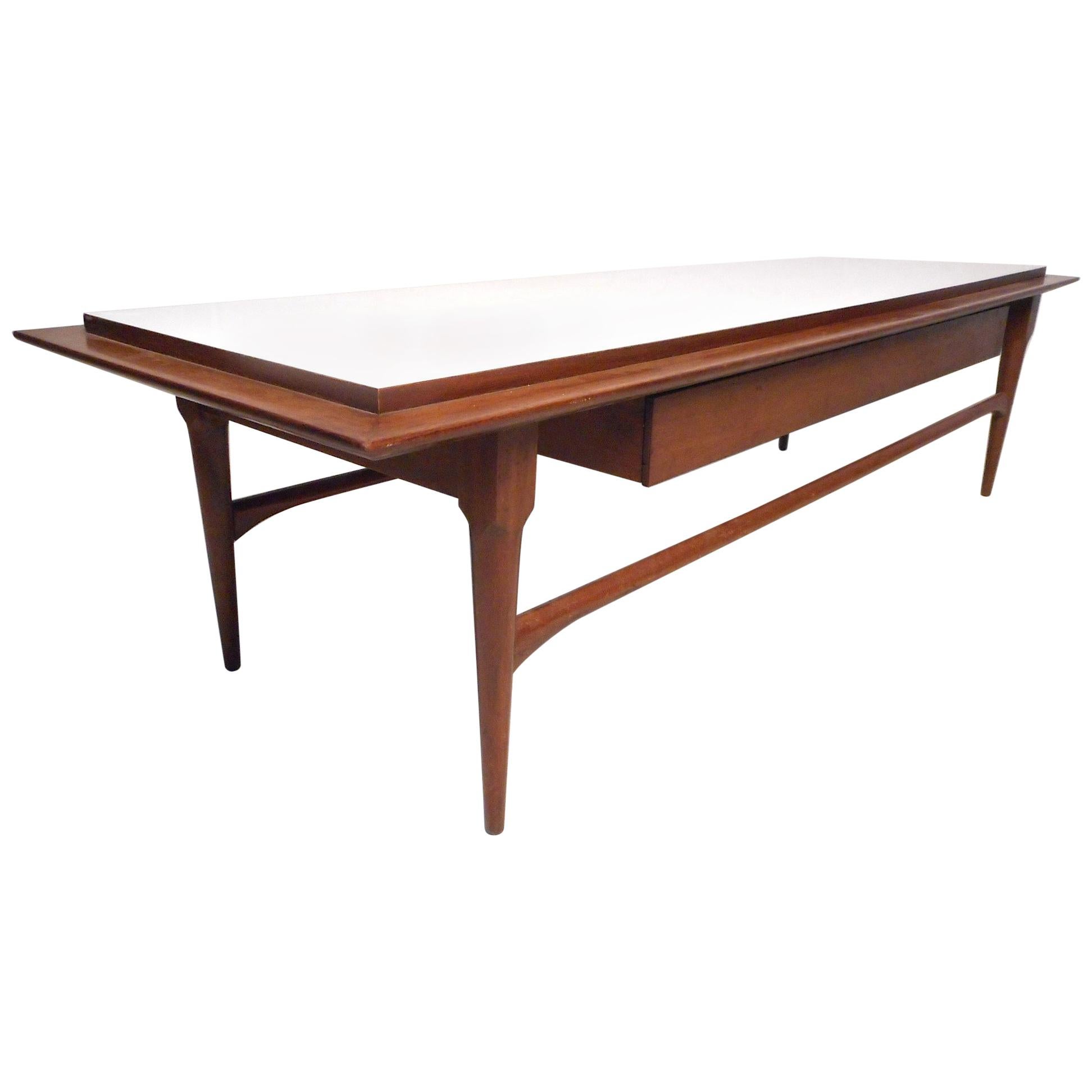 Midcentury Coffee Table with White Laminate Top