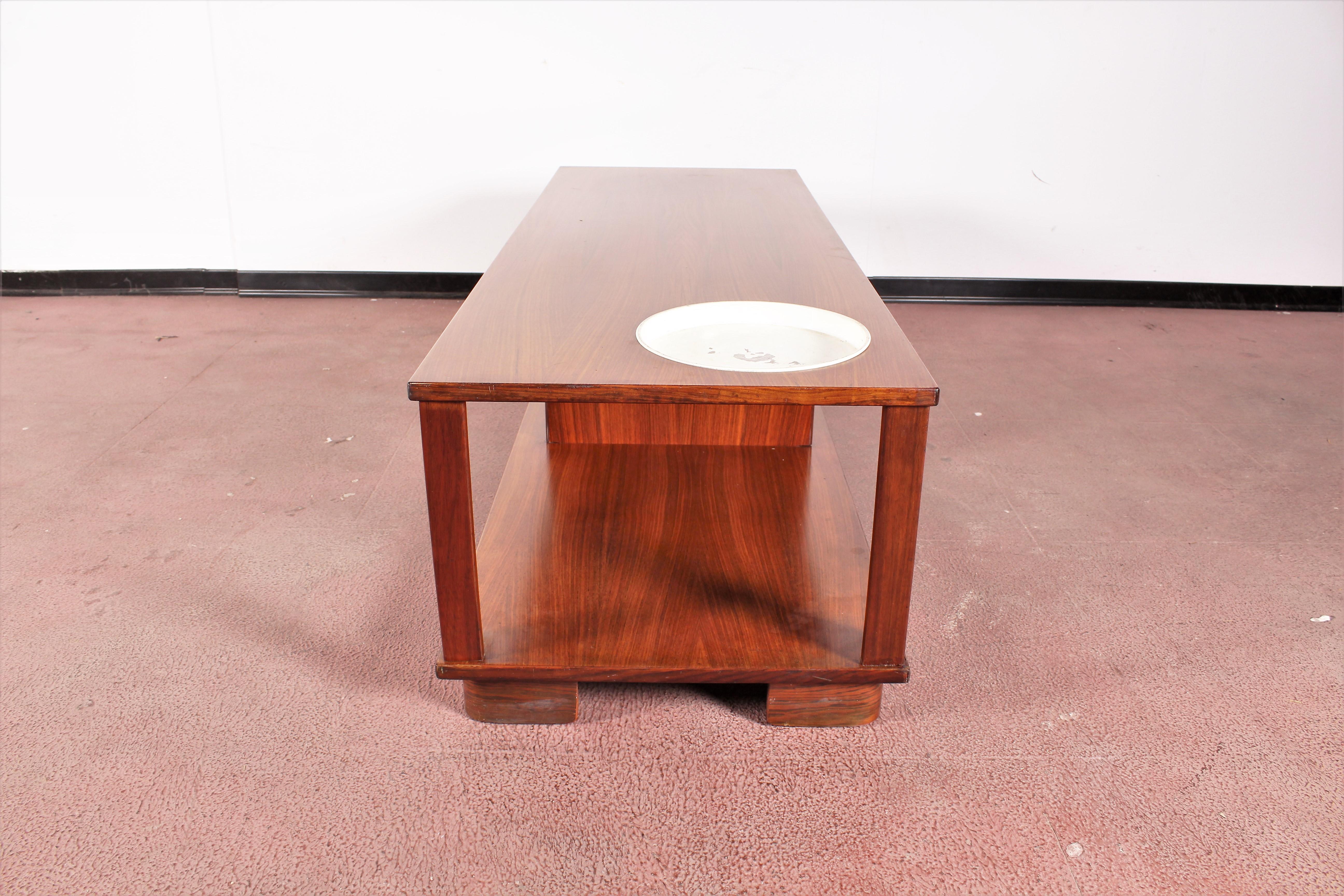 Midcentury Coffee Table Wood with Metal Tray Danish Design, 1960s 3