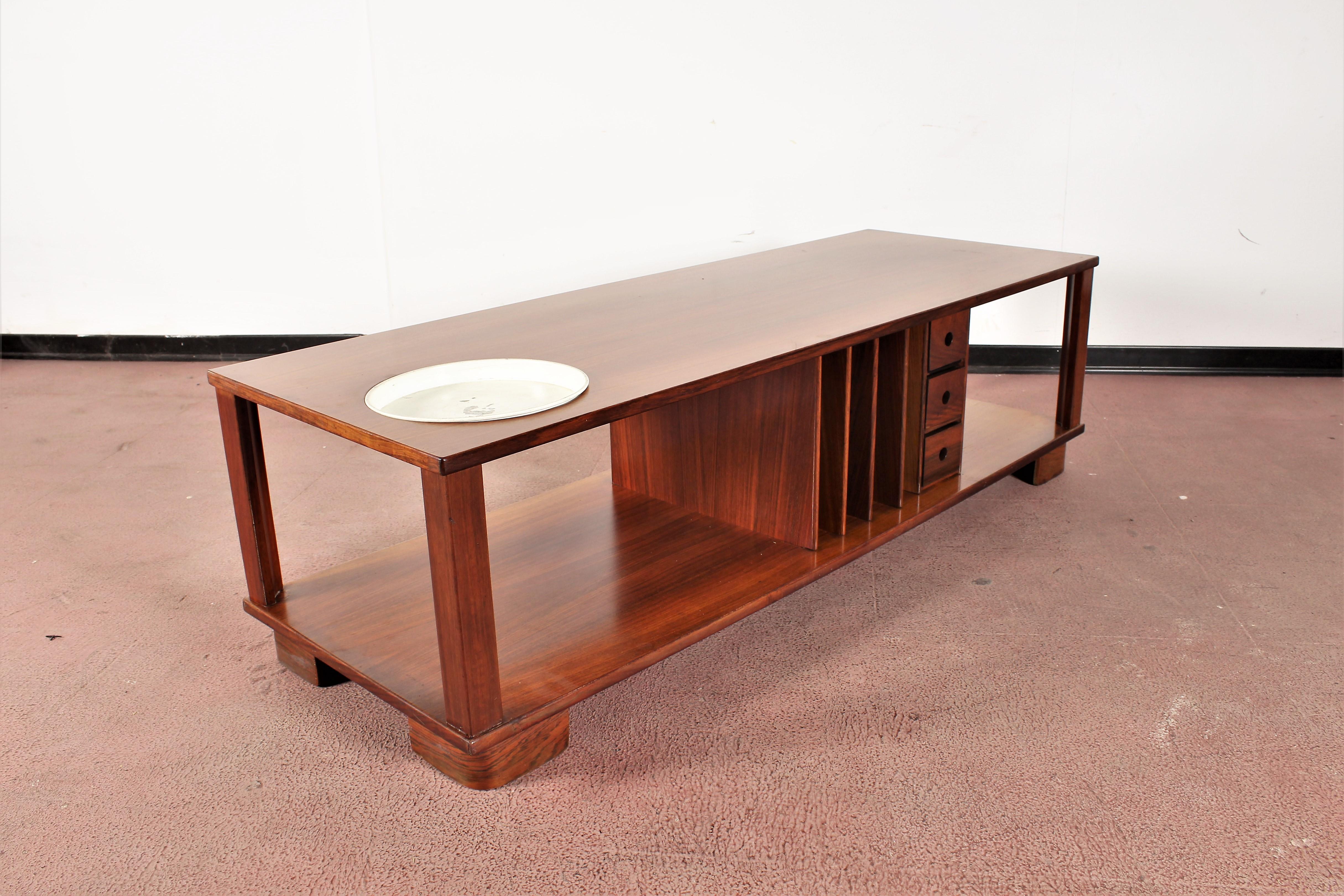 Midcentury Coffee Table Wood with Metal Tray Danish Design, 1960s 4