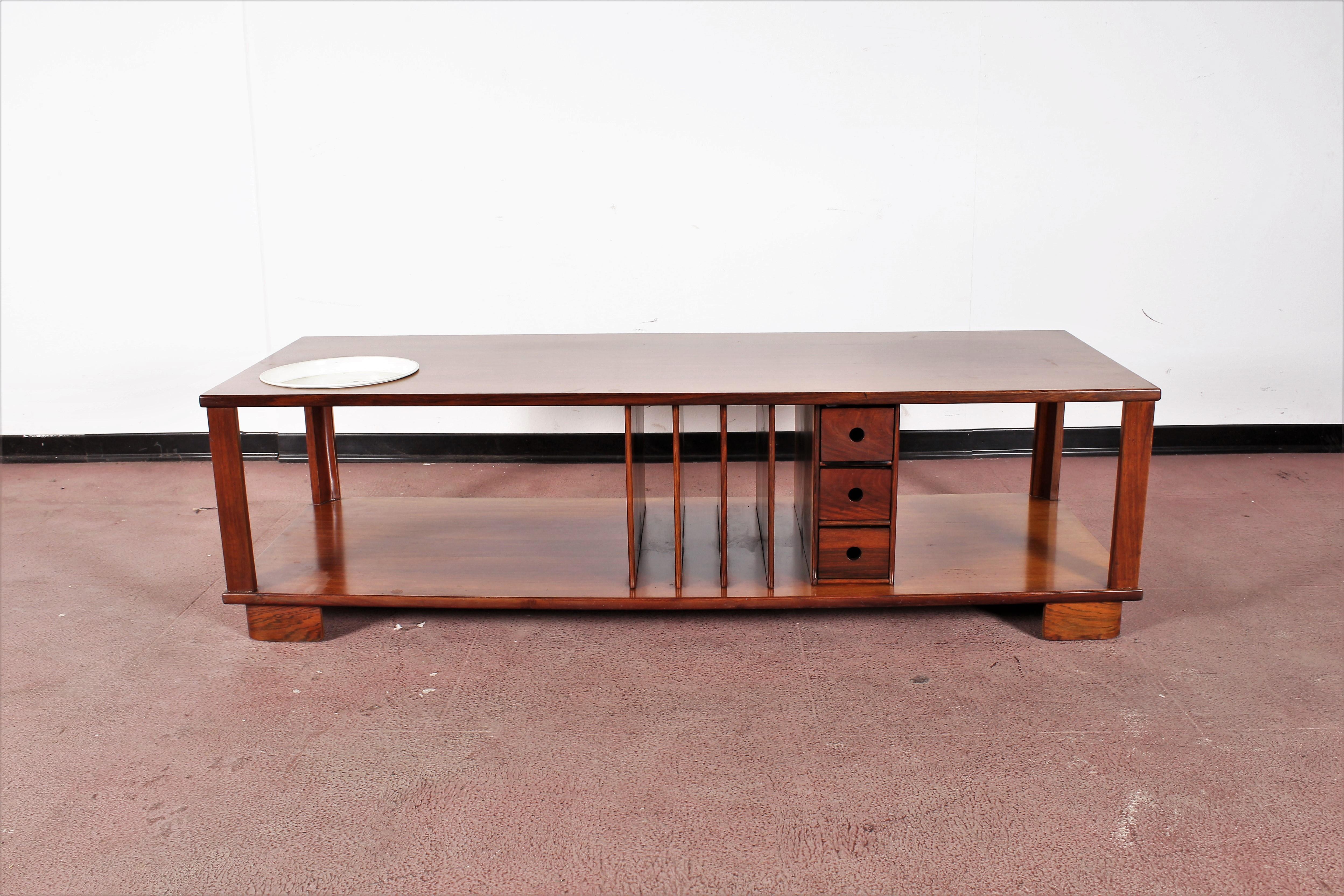 Midcentury Coffee Table Wood with Metal Tray Danish Design, 1960s 5