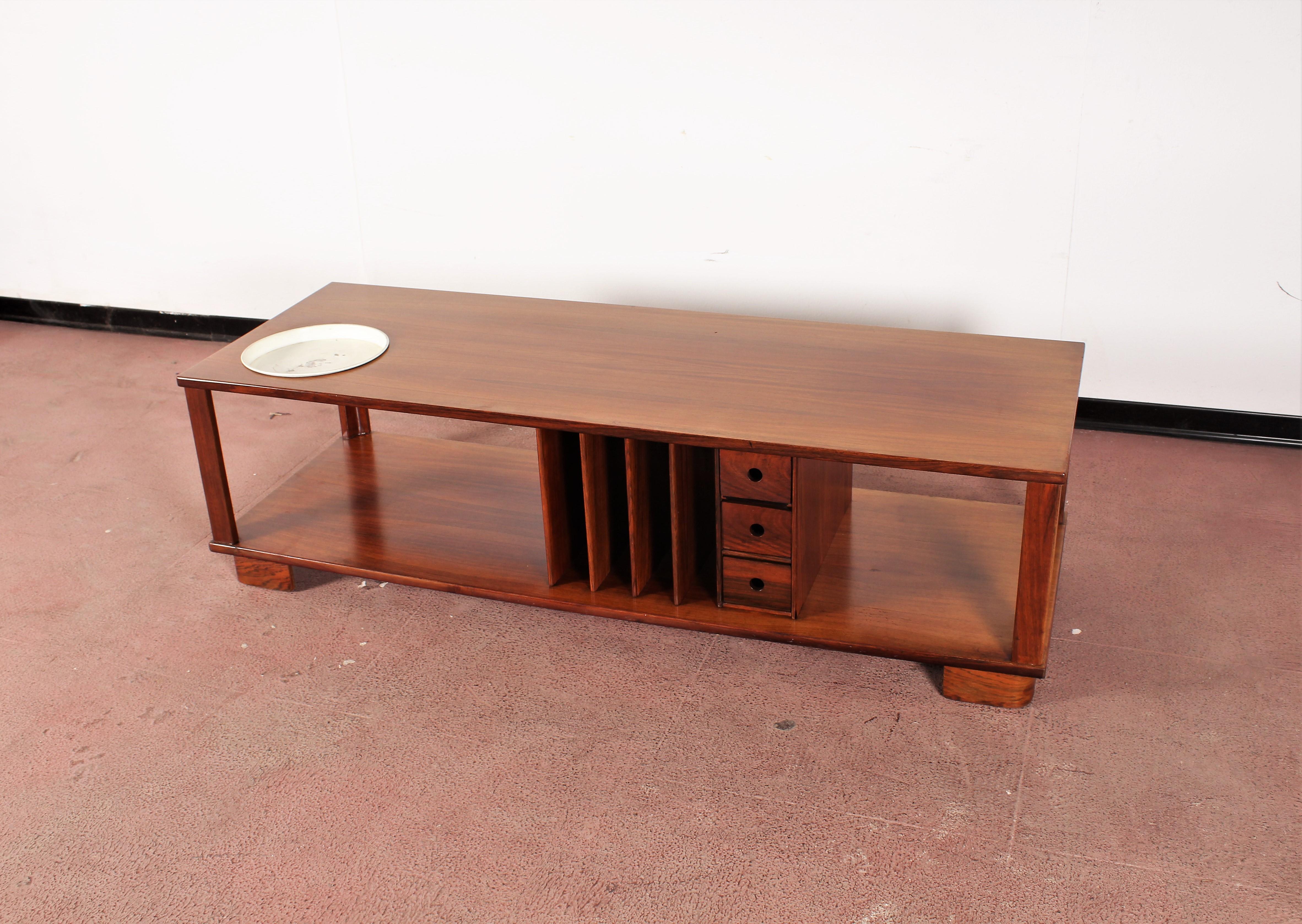 Midcentury Coffee Table Wood with Metal Tray Danish Design, 1960s 6