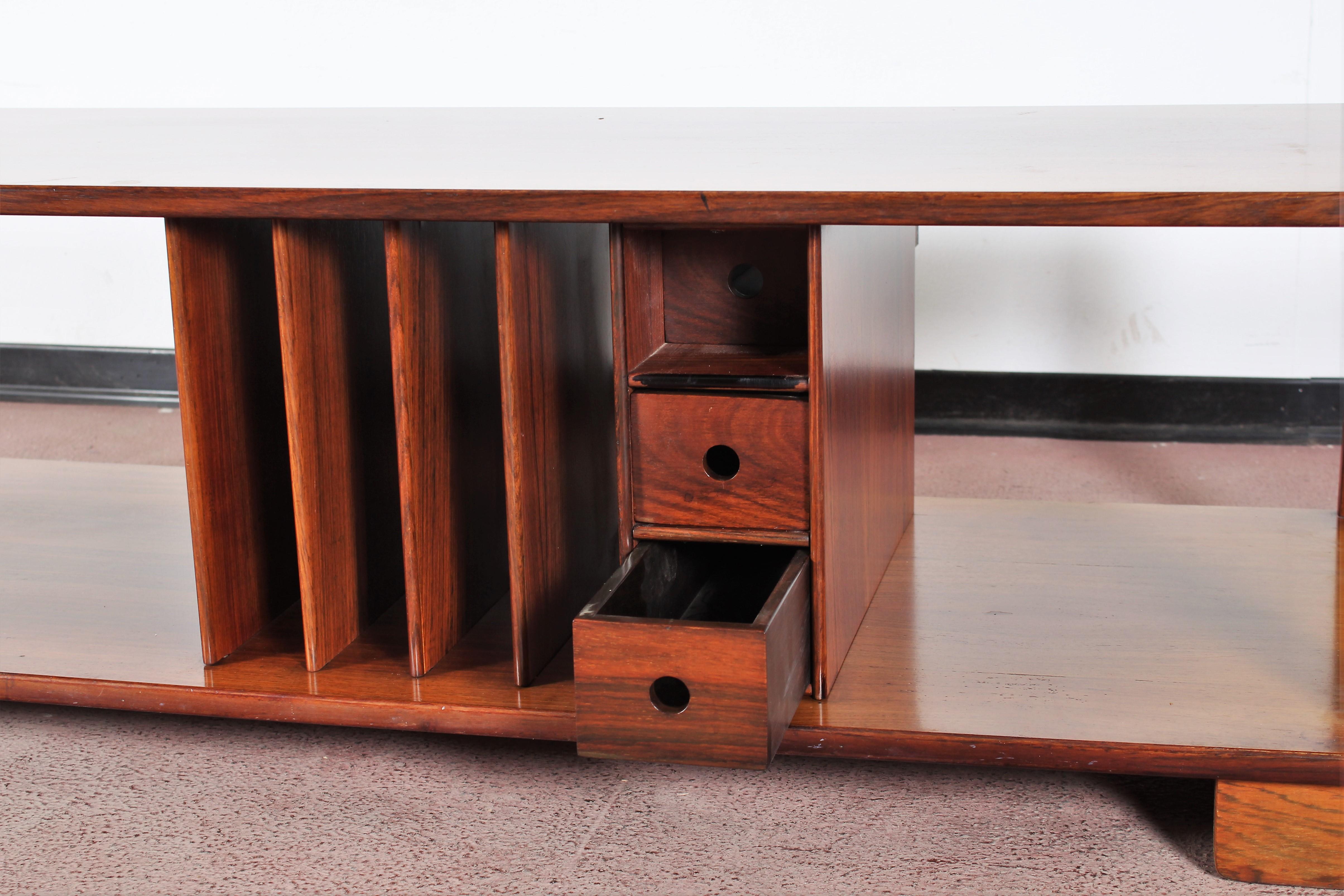 Midcentury Coffee Table Wood with Metal Tray Danish Design, 1960s 7