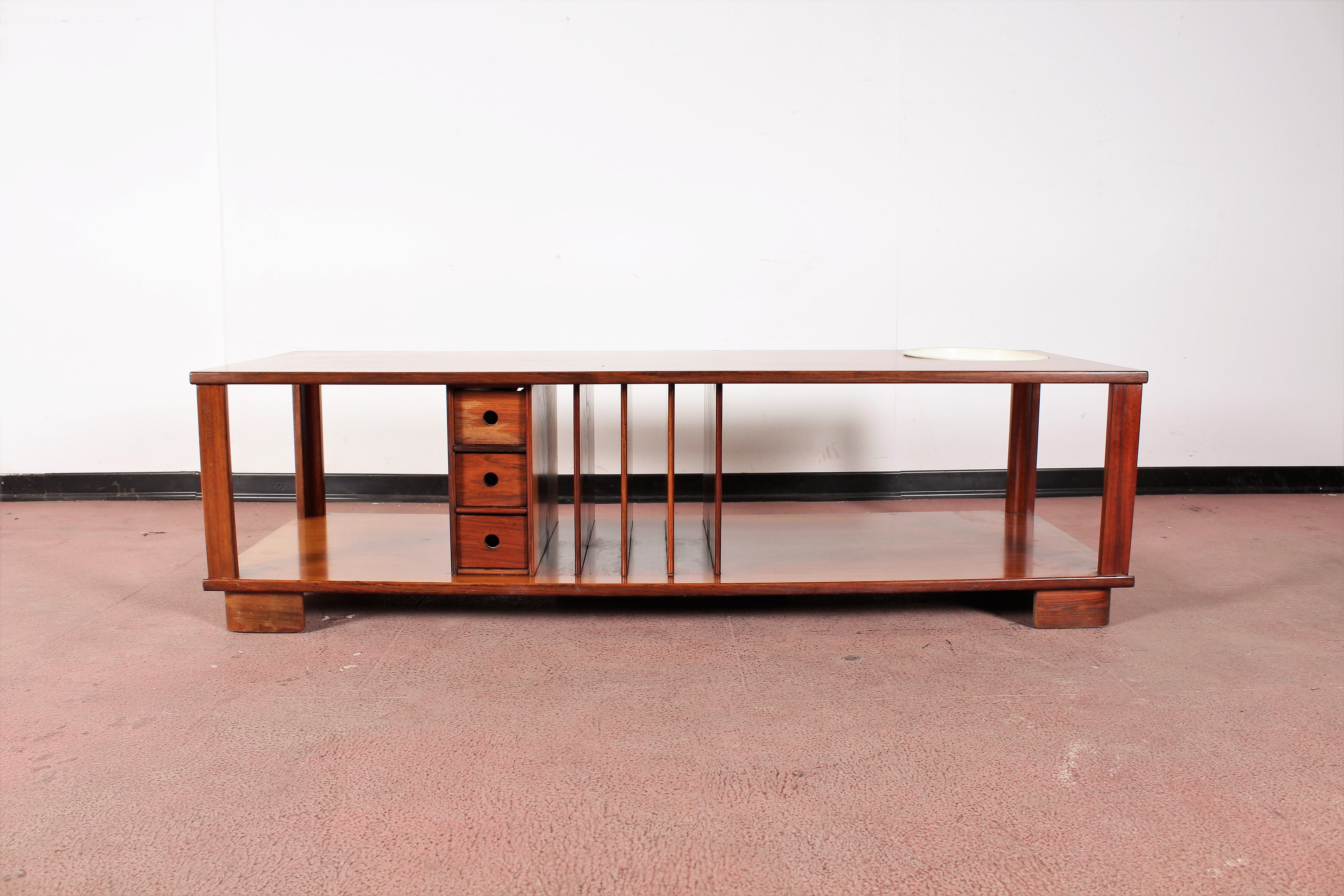 Mid-Century Modern Midcentury Coffee Table Wood with Metal Tray Danish Design, 1960s