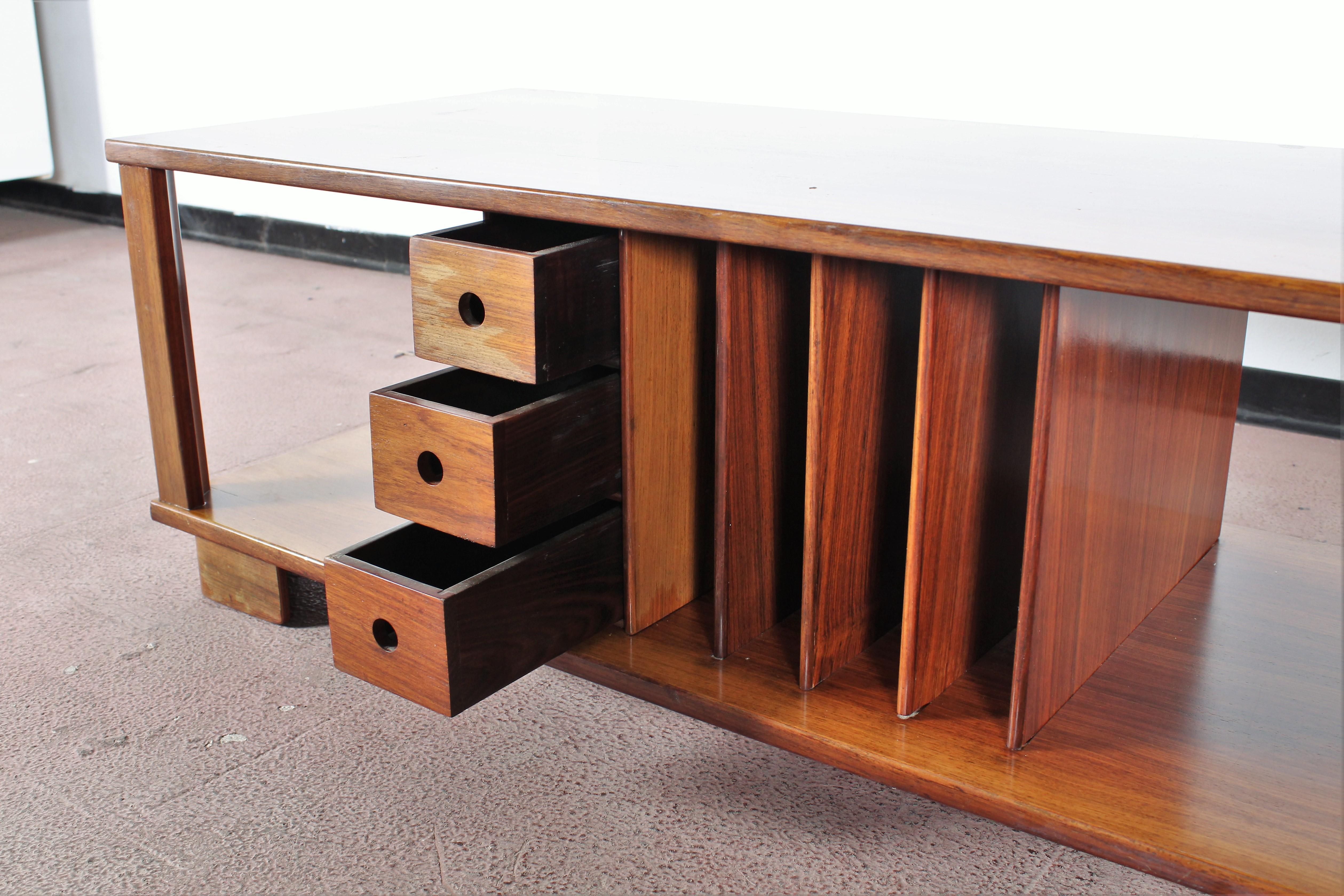 Midcentury Coffee Table Wood with Metal Tray Danish Design, 1960s In Good Condition In Palermo, IT