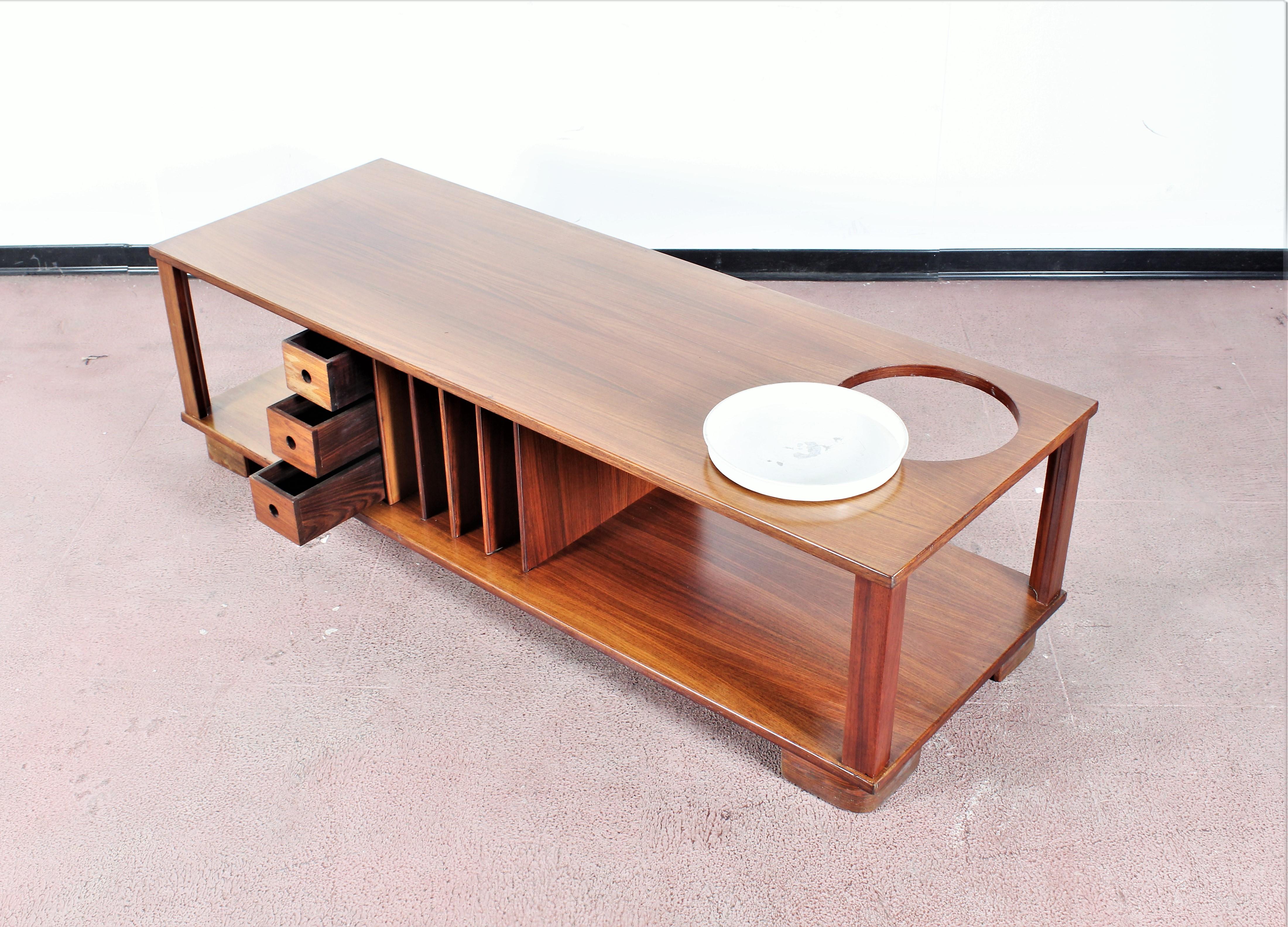 Teak Midcentury Coffee Table Wood with Metal Tray Danish Design, 1960s