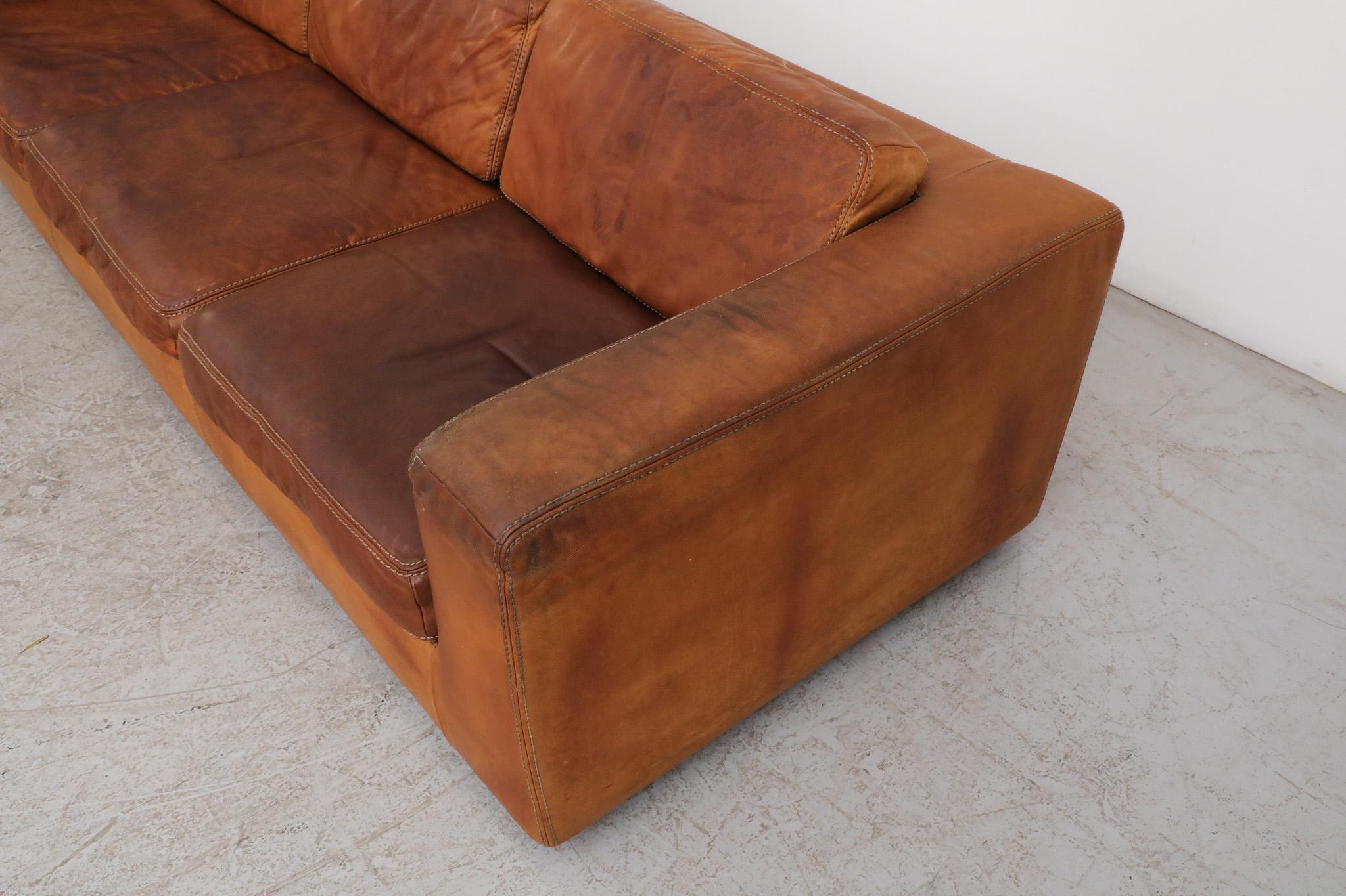 Mid-Century Modern Mid-Century Cognac Buffalo Leather Durlet Three Seater Sofa