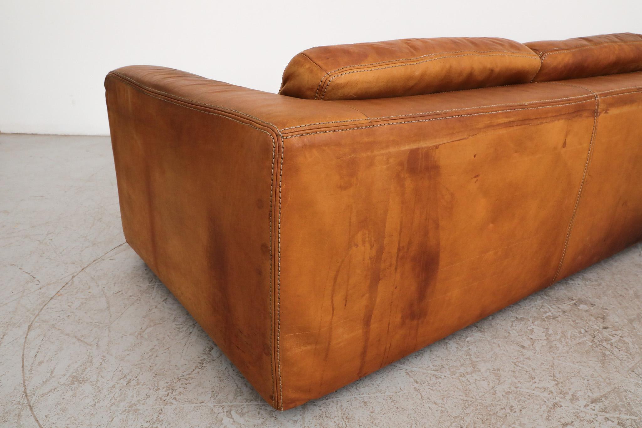 Mid-20th Century Mid-Century Cognac Buffalo Leather Durlet Three Seater Sofa