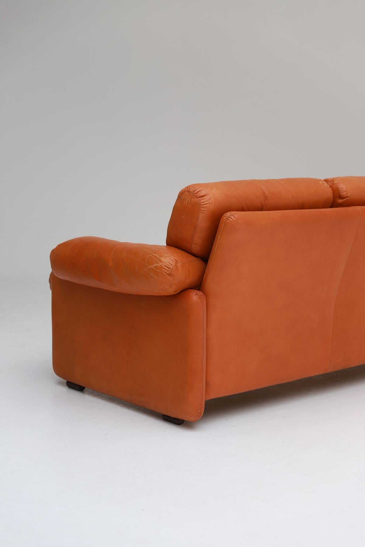 Mid-Century Modern Mid-Century Cognac Leather 4 Seat Sofa by Tobia Scarpa for B&B Italia For Sale