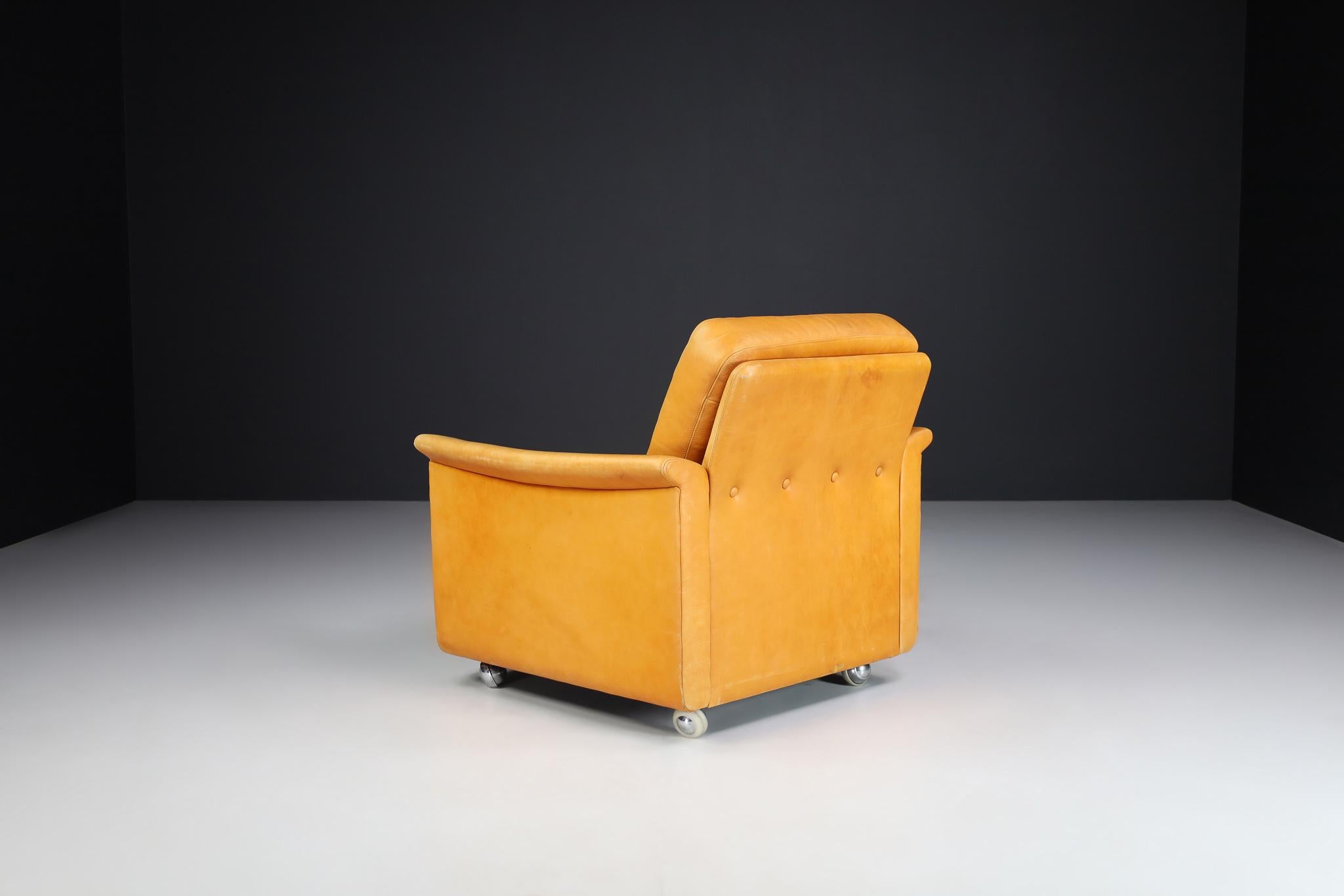 Mid-Century Cognac Leather Armchairs-Lounge Chairs, Germany, 1960s For Sale 5
