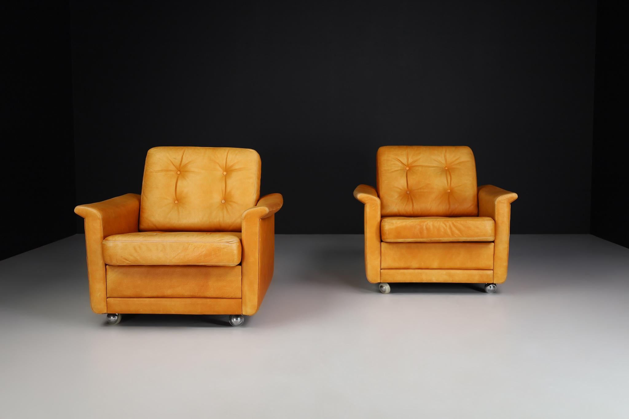 Mid-Century Cognac Leather Armchairs-Lounge Chairs, Germany, 1960s For Sale 6