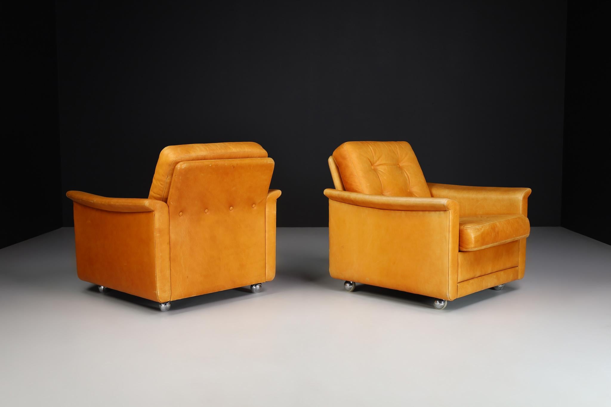 Mid-Century Modern Mid-Century Cognac Leather Armchairs-Lounge Chairs, Germany, 1960s For Sale