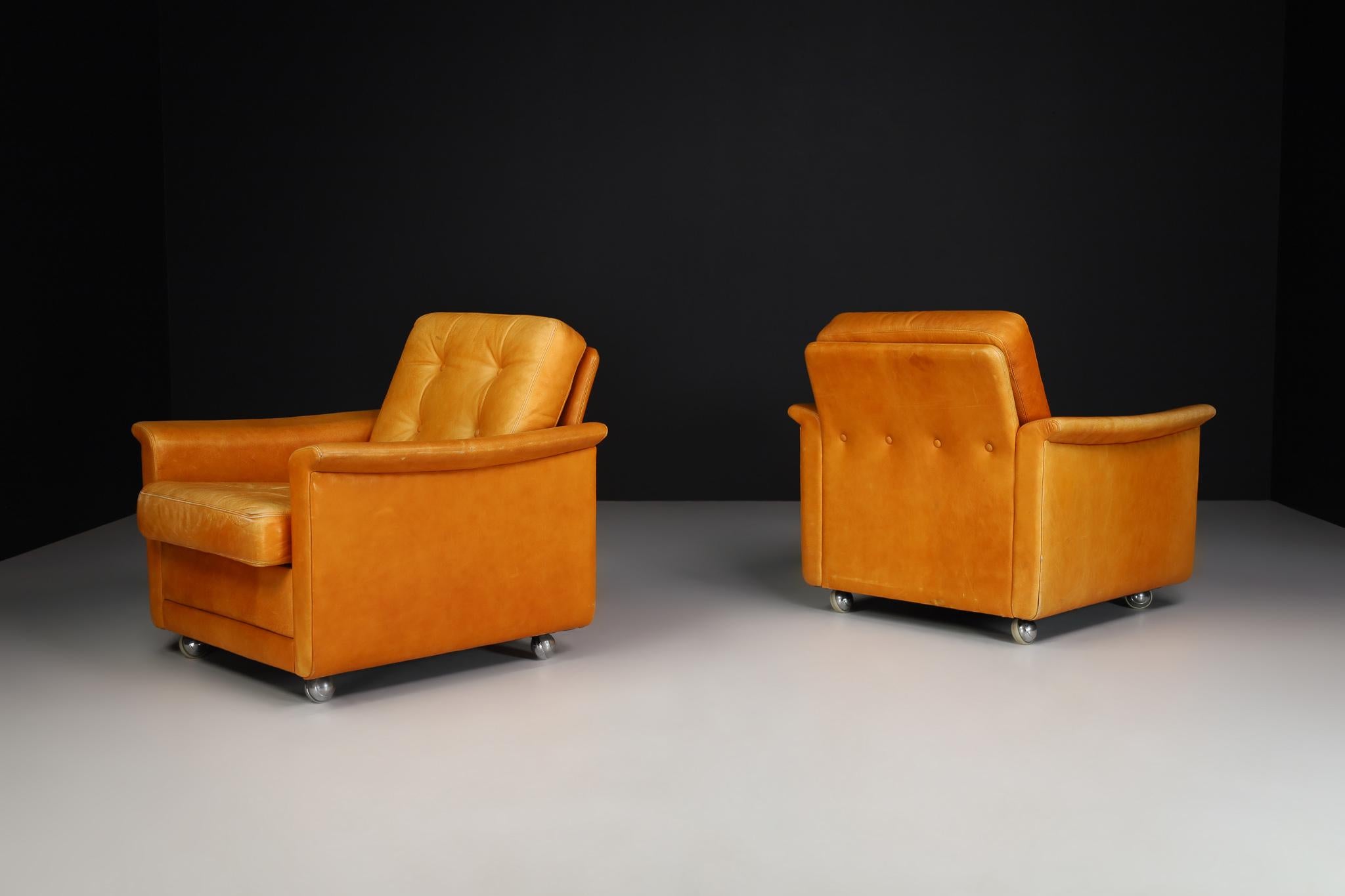 Mid-Century Cognac Leather Armchairs-Lounge Chairs, Germany, 1960s In Good Condition For Sale In Almelo, NL