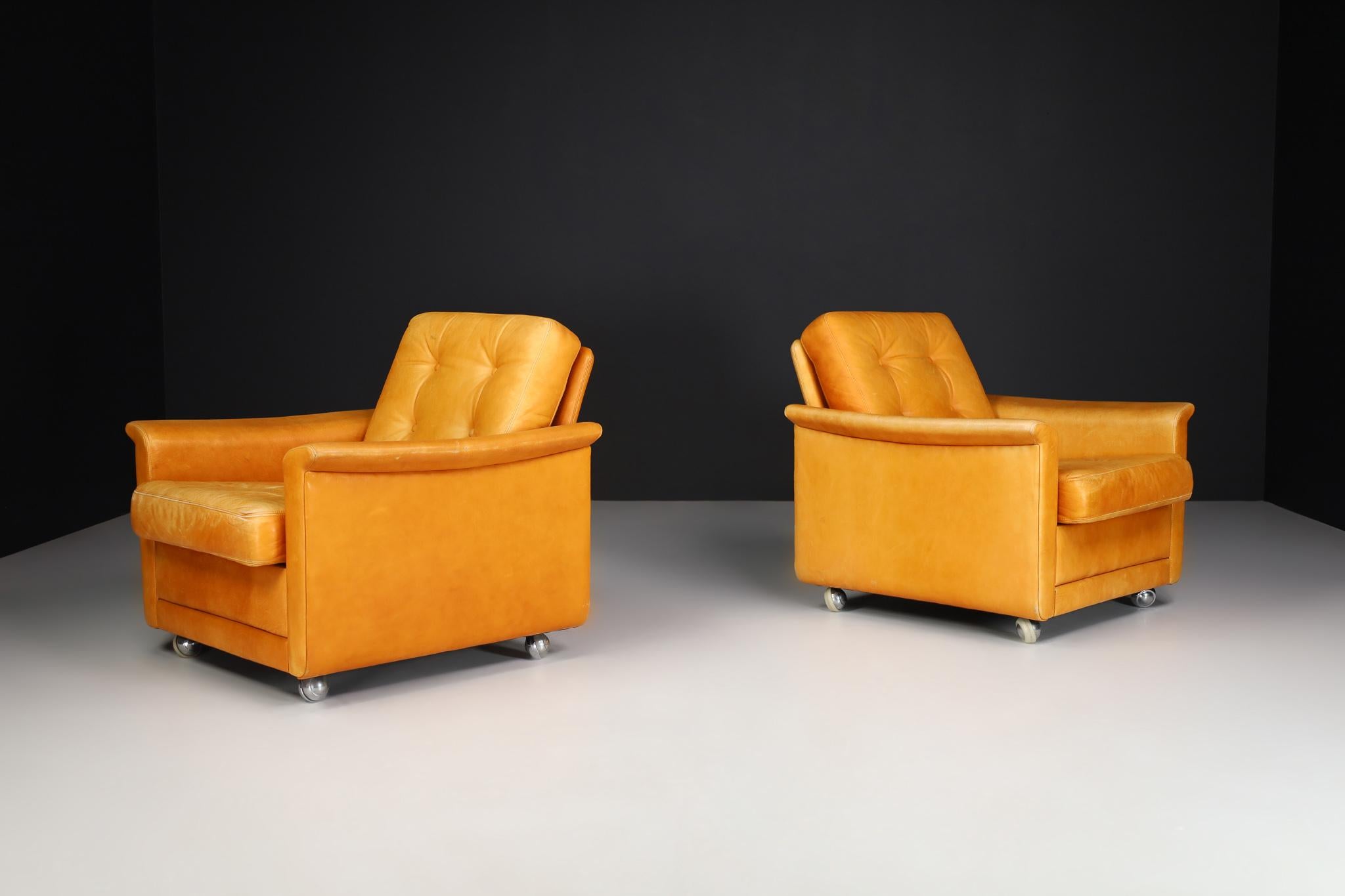 Mid-20th Century Mid-Century Cognac Leather Armchairs-Lounge Chairs, Germany, 1960s For Sale