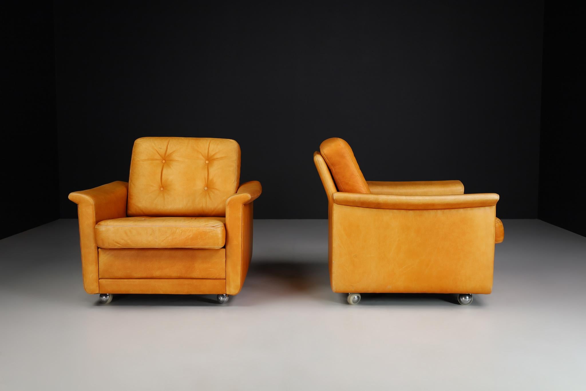 Mid-Century Cognac Leather Armchairs-Lounge Chairs, Germany, 1960s For Sale 1