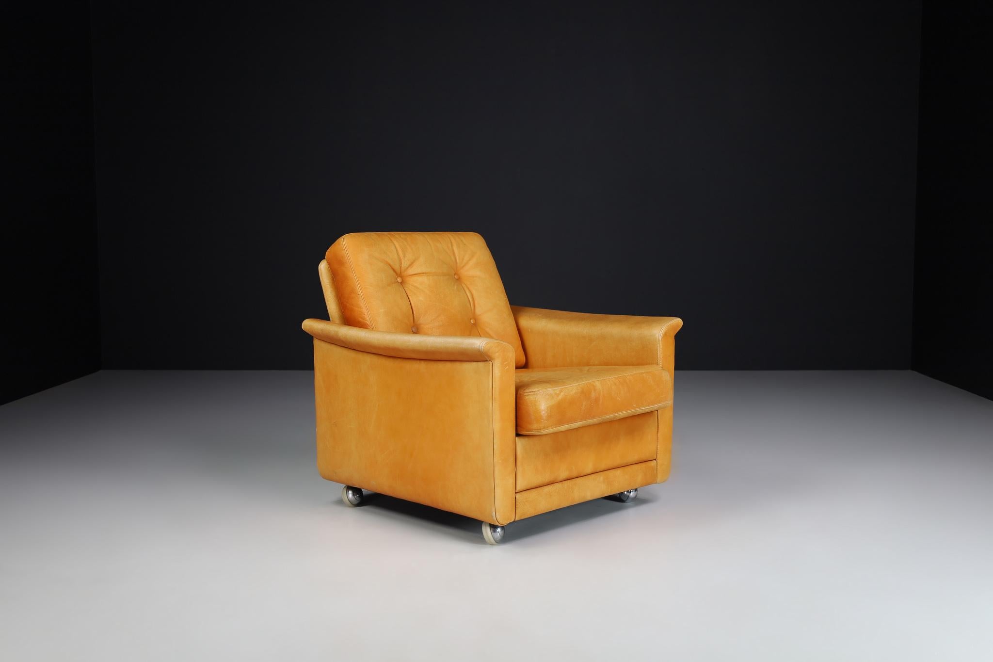 Mid-Century Cognac Leather Armchairs-Lounge Chairs, Germany, 1960s For Sale 2