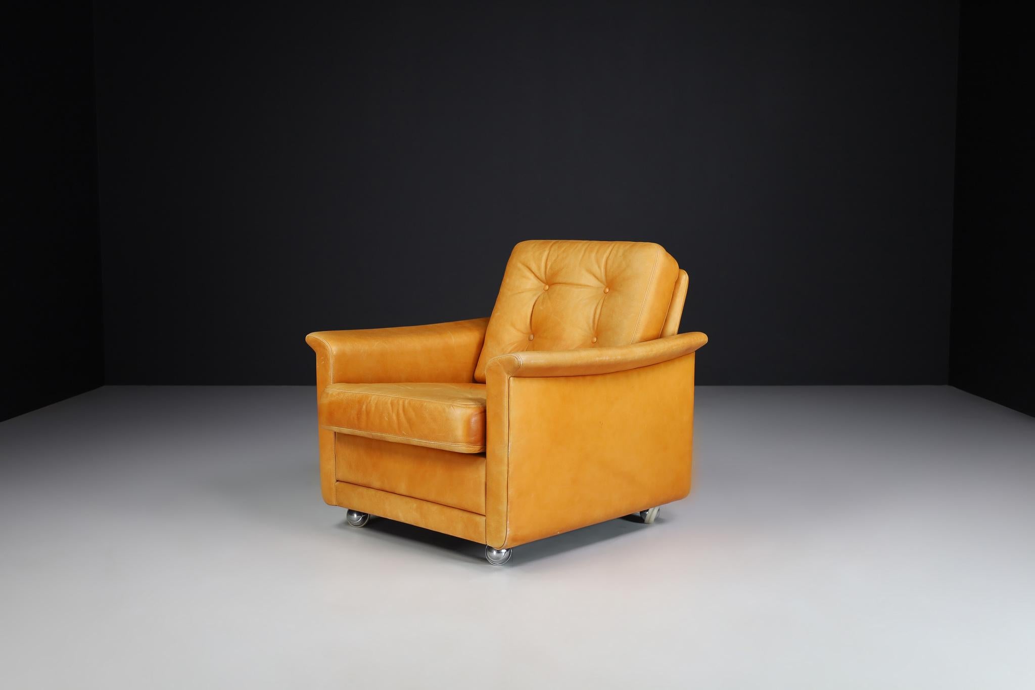 Mid-Century Cognac Leather Armchairs-Lounge Chairs, Germany, 1960s For Sale 3